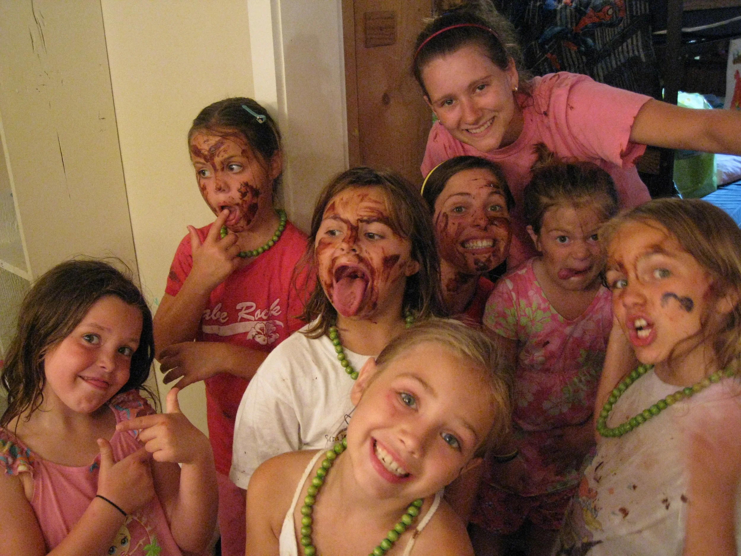 Chocolate fountains are for more than dessert at Kamp! And those faces are so cute I couldn't get mad when they smeared chocolate all over my face... and neck... and clothes...
