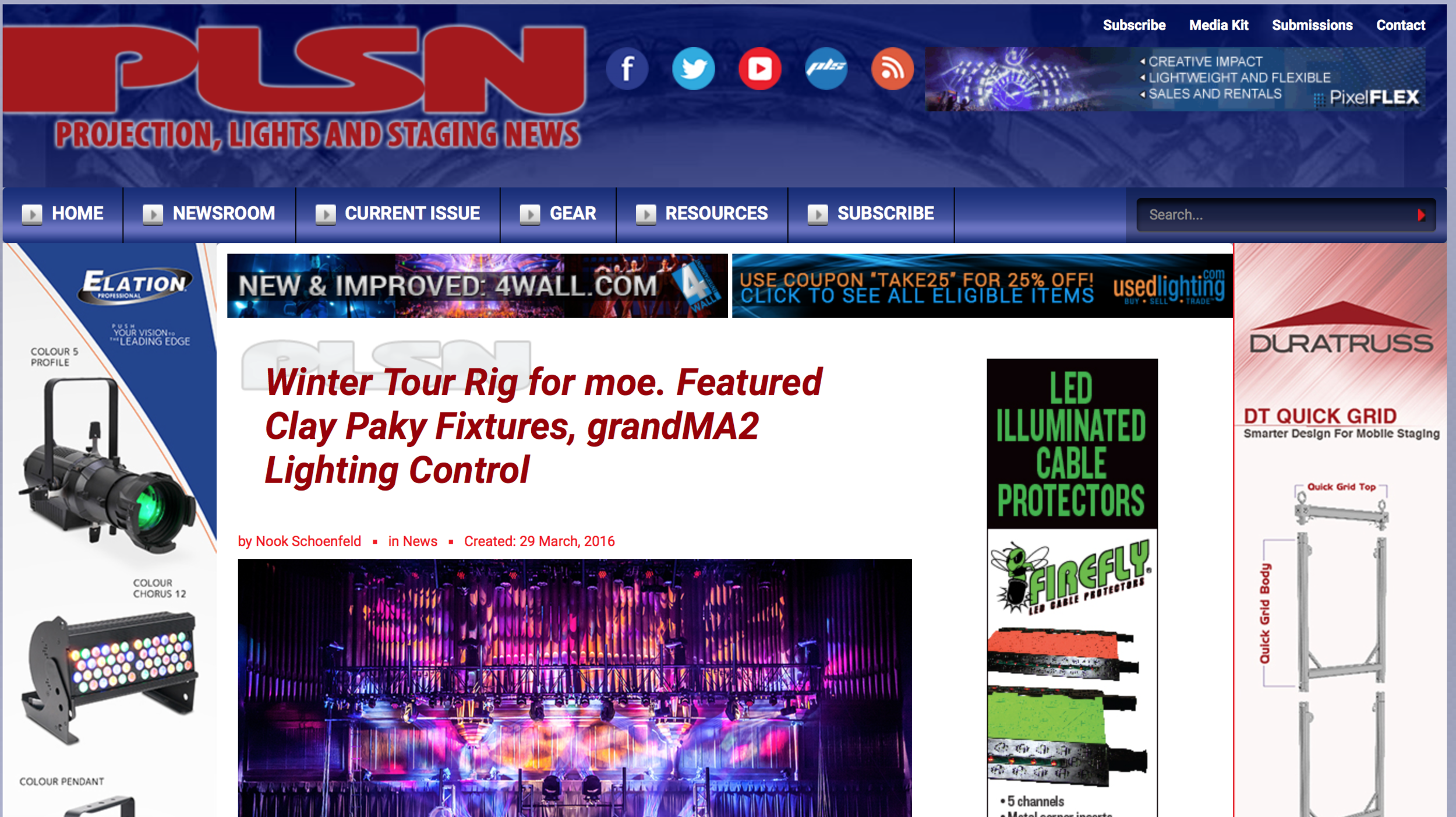NEW YORK – For jam band moe.'s winter tour, LD Justin Casey chose a rig that included 12 Clay Paky A.leda B-EYE K20s and four Stormy CC RGBW LED Strobes, with a grandMA2 light and onPC Command Wing for lighting control. Although a lot of venues have strobe lights in their house rigs, Casey selected the Stormy CC RGBW Strobes to add color to conventional strobe effects. A lighting designer with Nashville-based Pulse Lighting, Justin Casey has been working with the band since last July. Moe. tours year-round; their winter tour recently concluded in NYC. More details from ACT Lighting ( www.actlighting.com ): A.C.T. Lighting, Inc. is the exclusive distributor of both Clay Paky and MA Lighting products in North America. “The band celebrated its 25th anniversary year in 2015, and the winter tour wrapped in New York City on St. Patrick’s Day,” says Casey. “I’ll be redesigning the winter rig for Moe.’s summer festival tour.” Main Light Industries supplied the lights and consoles for the winter tour. Casey chose 12 Clay Paky A.leda B-EYE K20s and four Stormy CC RGBW LED Strobes for the rig. The B-EYEs were the “workhorses of the rig” delivering the primary lighting for the band as well as “eye candy in their pixel-mapping mode,” he explains. “I liked having full control of the lights to create my own very colorful gobo effects – the band got crazy and the lights got crazy, too. The B-EYEs gave me the ability to make things different all the time; they set the rig apart from others that moe. had before.” Casey is new to B-EYEs having seen them at LDI and at product demos. “Up ‘til now I haven’t had a client who was a good fit for them,” he notes. “Moe. is a really creative jam band so the B-EYEs’ really cool eye candy and kaleidoscopic looks suited them.” Casey deployed the B-EYEs in a ground package or flew them depending on the size of the venue. “Sometimes we flew half and used half on the ground,” he says. “In smaller venues they were all on the ground.” People commented on the powerful lights “every time we did a show,” Casey reports. “In their pixel-mapping mode I could do different color chases and dimming runs. Sometimes I used them as rings, sometimes I used the middle couple of cells, sometimes they were washes open wide and throwing color everywhere.” But “programming the B-EYEs was a task at first,” says Casey who also served as lighting programmer and board operator. “A.C.T was really helpful in getting a profile up and running for exactly how I wanted to use the B-EYEs.” Although a lot of venues have strobe lights in their house rigs, Casey selected the Stormy CC RGBW Strobes to add color to conventional strobe effects. “They gave us a traditional look for some songs and a lot of color saturation for others,” he explains. “It was nice to have them along on the tour.” Casey used a grandMA2 light for lighting control and an onPC Command Wing for back up. “grandMA2 is my go-to console,” he says. “It was the console I wanted to learn, and I’m still learning more and more every day. It gives me the flexibility to design a show exactly as I want it and to set up the palette so it’s comfortable for me to run the show night after night. For moe. the grandMA2’s Layout Views made pixel mapping the B-EYEs amazing; it was also easy to develop custom effects.” Casey had the onPC Command Wing as back up in session. He also used it in his home studio to preprogram the winter tour. “It was great to have the control surface at home and see everything in MA 3D because we had no rehearsal time at the venues. It made my life way easier,” he says. “Main Light has been great to me during the tour,” Casey notes. “They know how the road is and sent me out with great gear. “A.C.T’s technical support was amazing, too. It was really huge. If I had any questions on site I’d call and they were on it right away giving me an answer or walking me through a solution.”