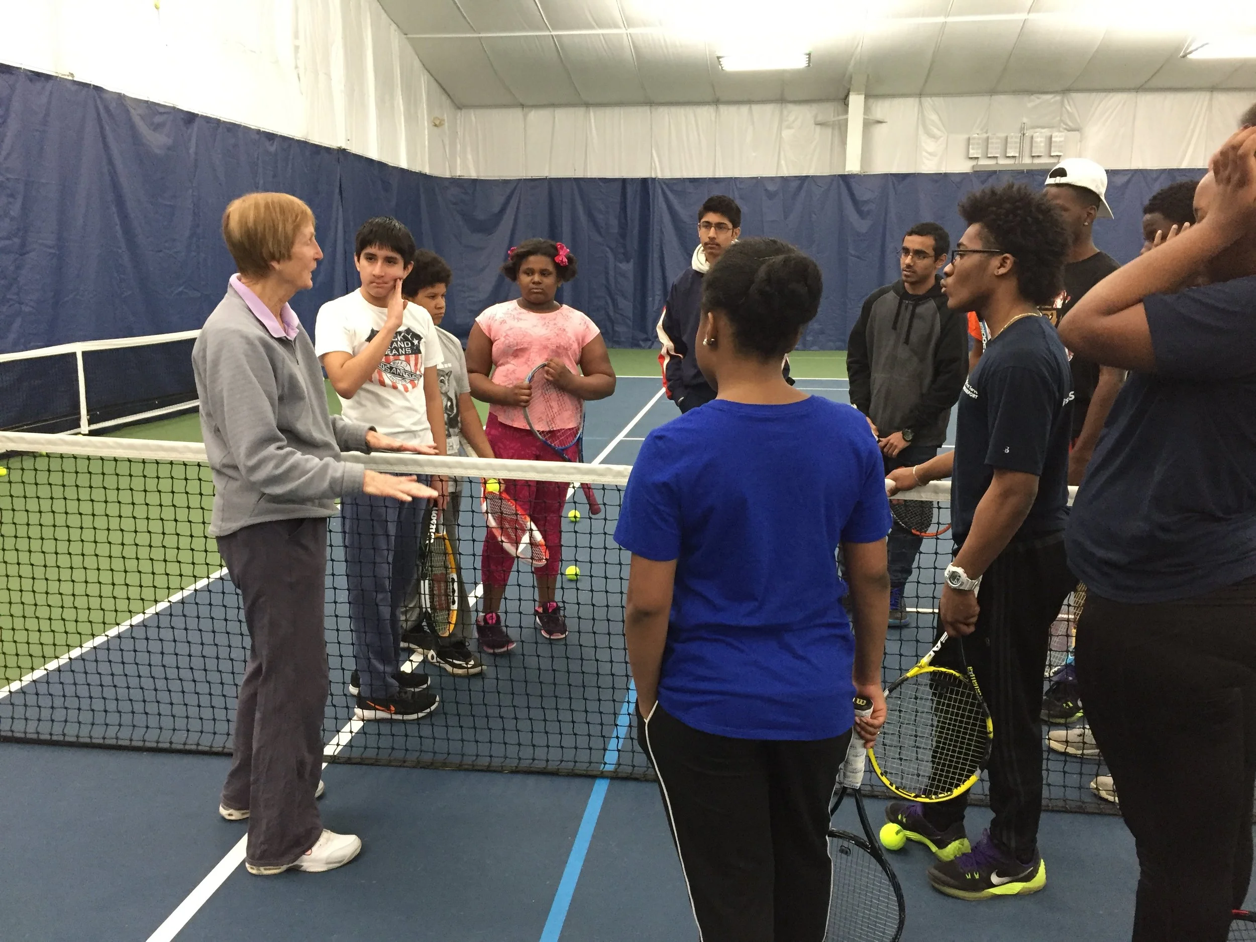 Respected coach and tennis-parent, Betty Blake, visits with First Serve Bridgeport.