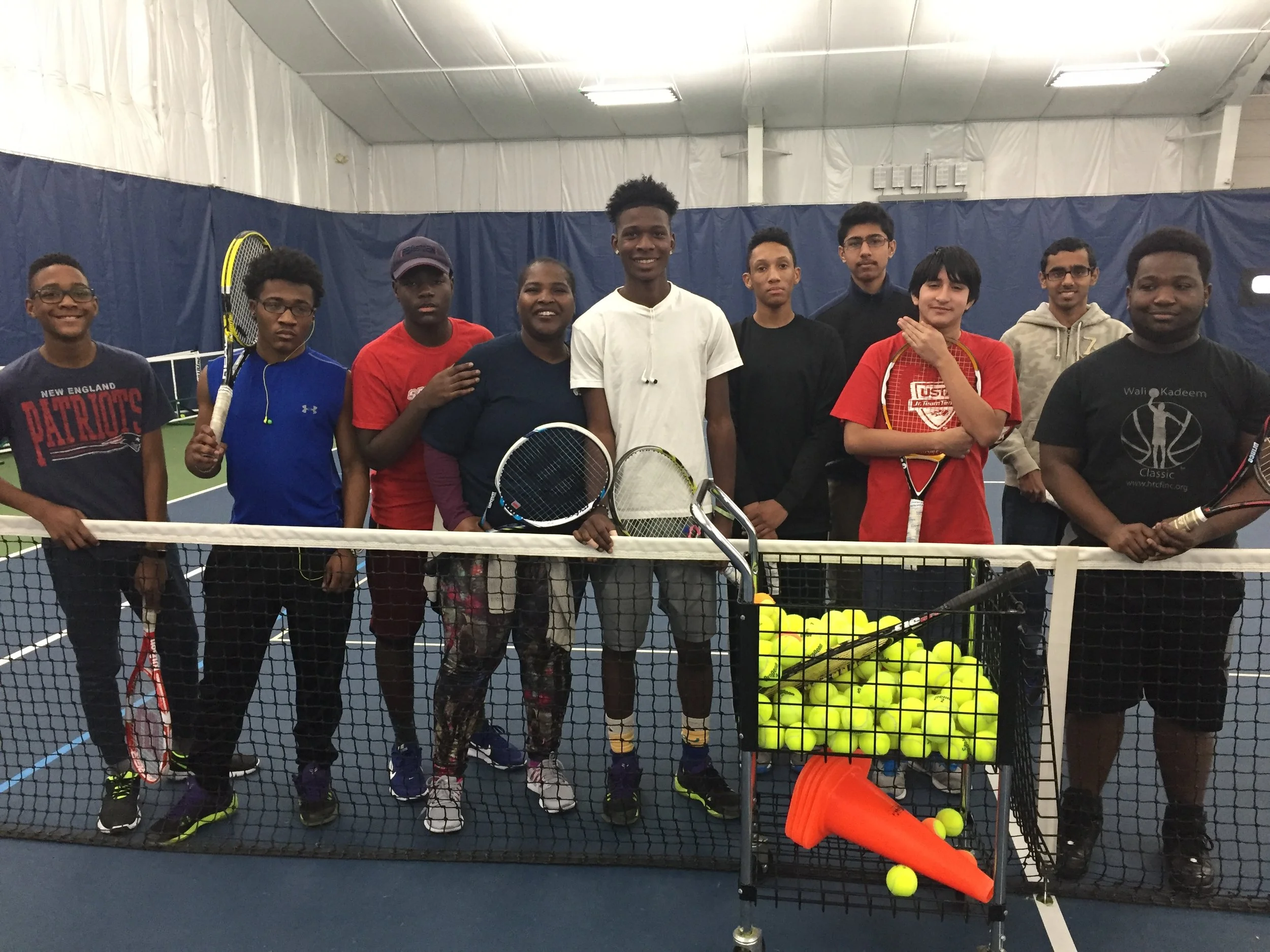 First Serve Bridgeport 18-under team members during indoor practice.