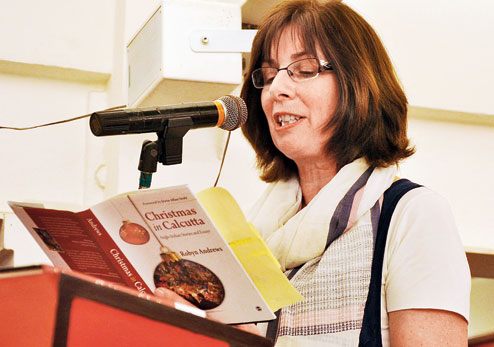 Robyn Andrews reading from her book, Christmas in Calcutta: Anglo-Indian Stories and Essays , at its launch at Calcutta's Oxford Bookstore in December 2013.