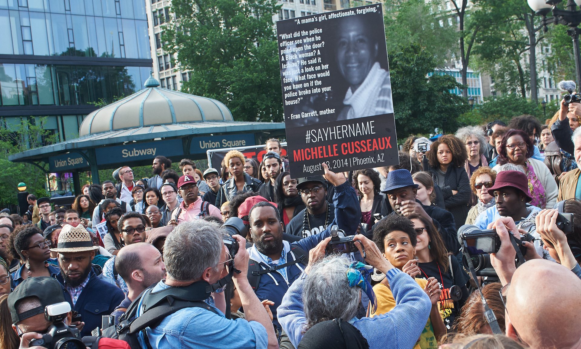 #SayHerName vigil in remembrance of black women and girls killed by the police, Union Square, New York. Photograph: Tim Knox for the Guardian