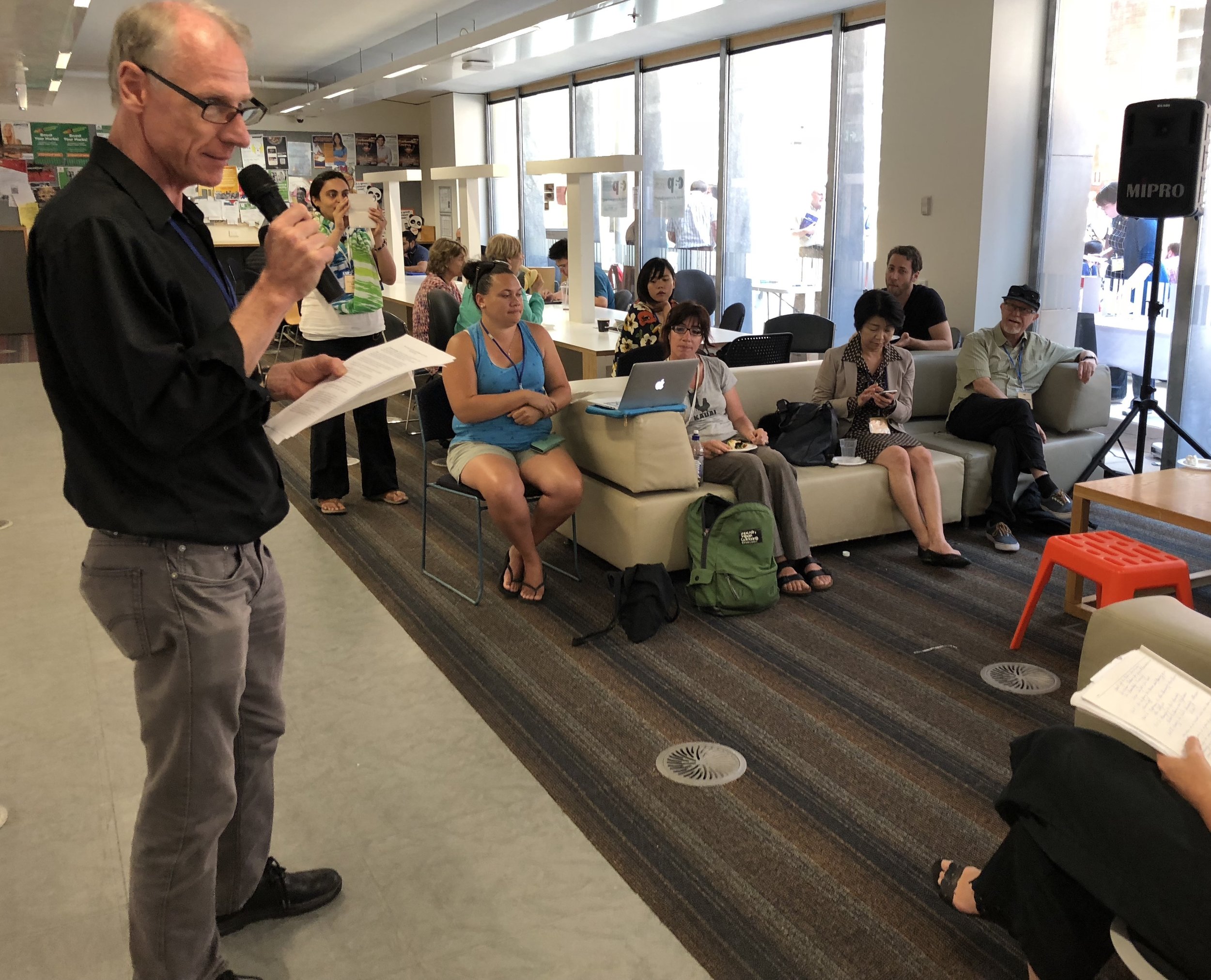 Professor Cris Shore introduces Dr Fiona McCormack's book Private Oceans at the ASAA/NZ book launch in Adelaide, November 2017. Photo: Caroline Bennett