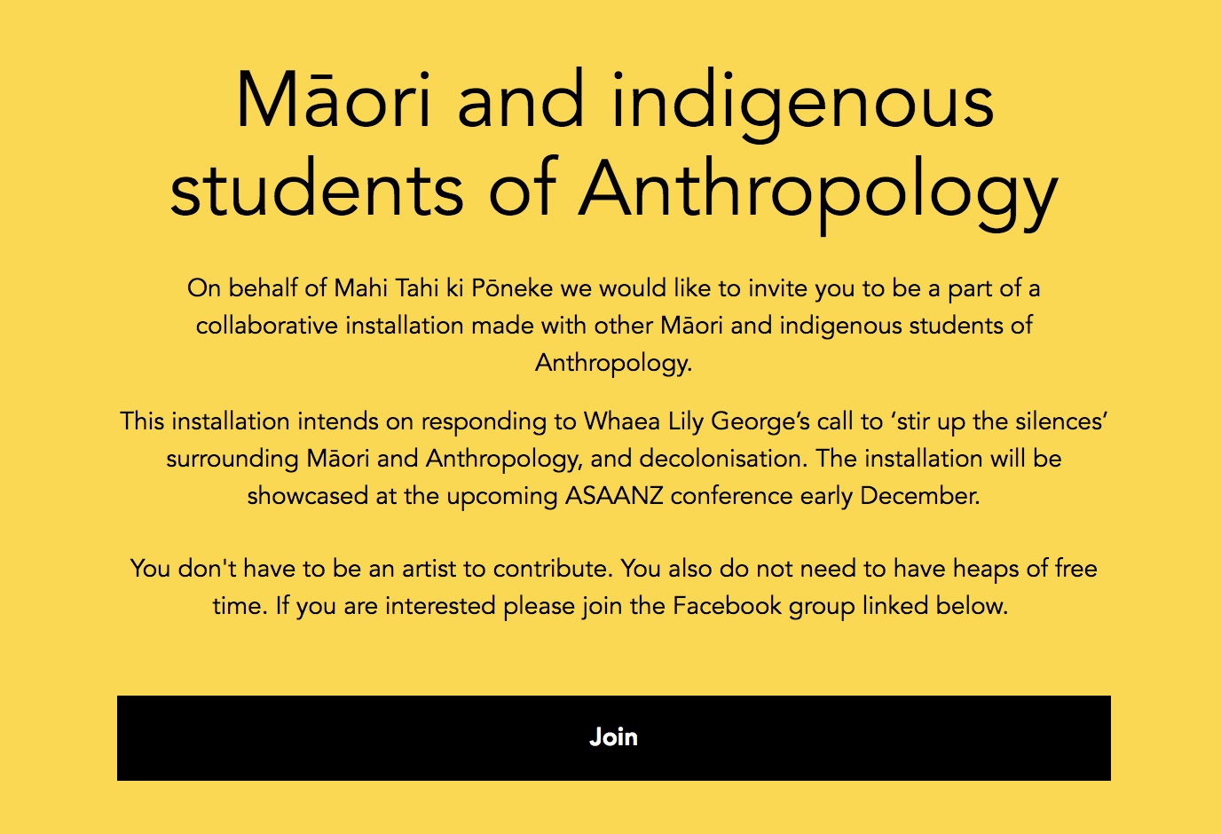 Invitation to Māori and indigenous students of anthropology