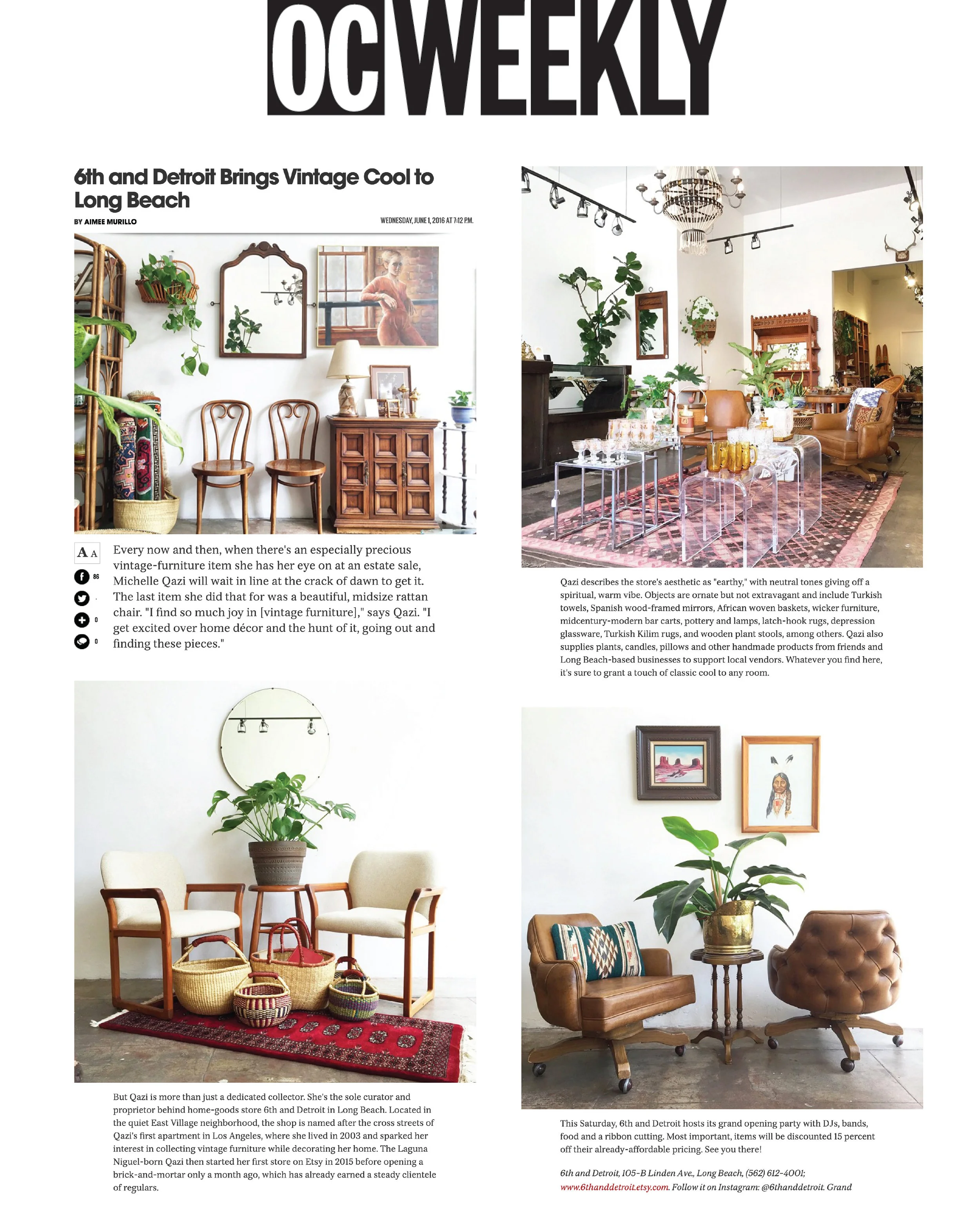 The shop is honored by its very first write up by OC Weekly June 1, 2016.