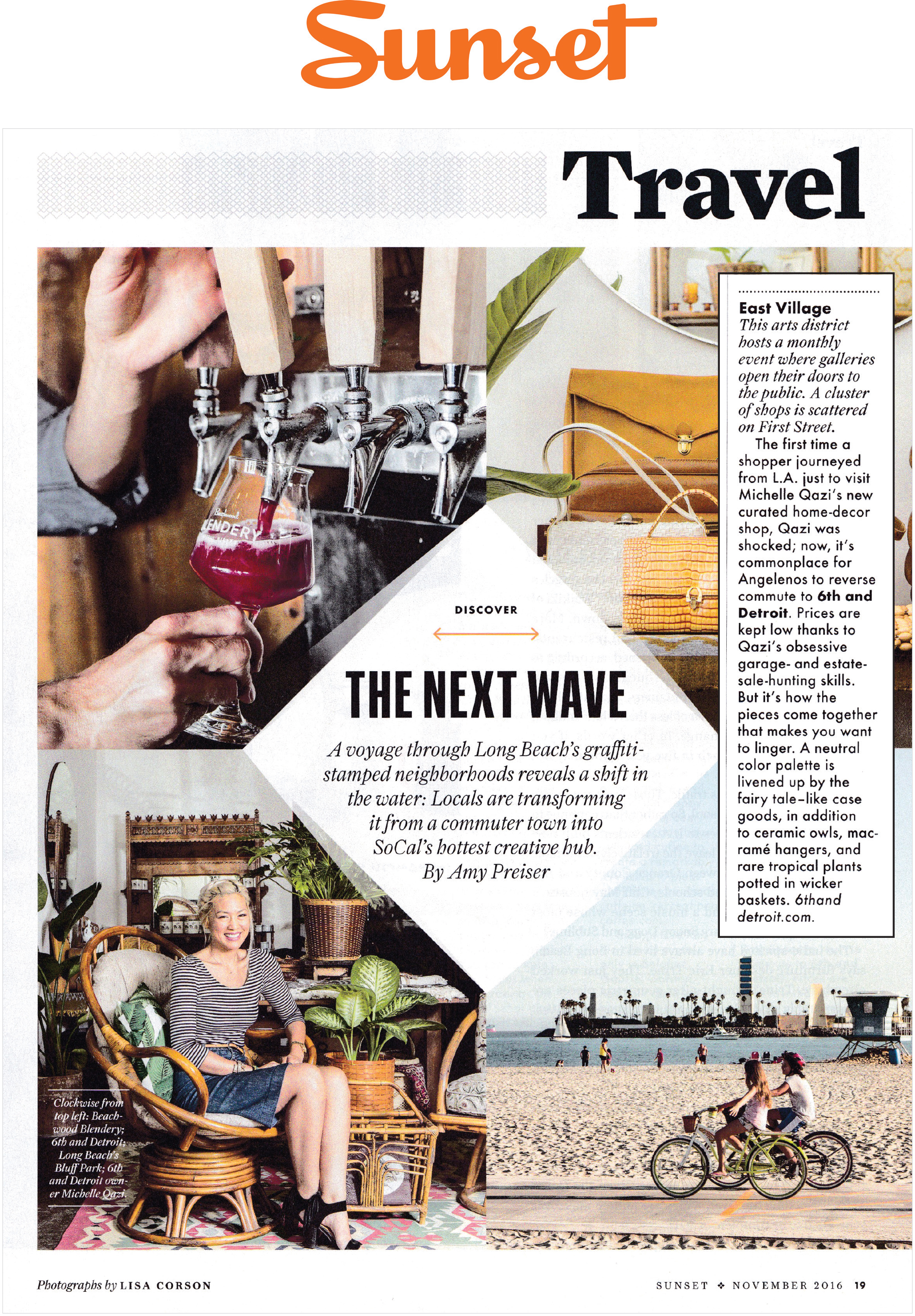 6th And Detroit and it's owner, Michelle Qazi, get featured in Sunset Magazine highlighting the new growth and character of Long Beach.