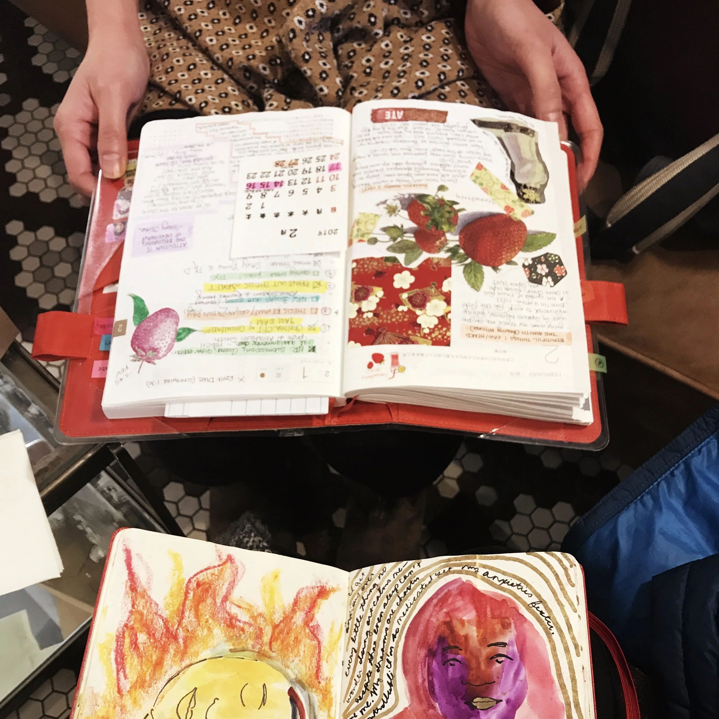 upper planner diary (mine); lower journal (khanh san’s).