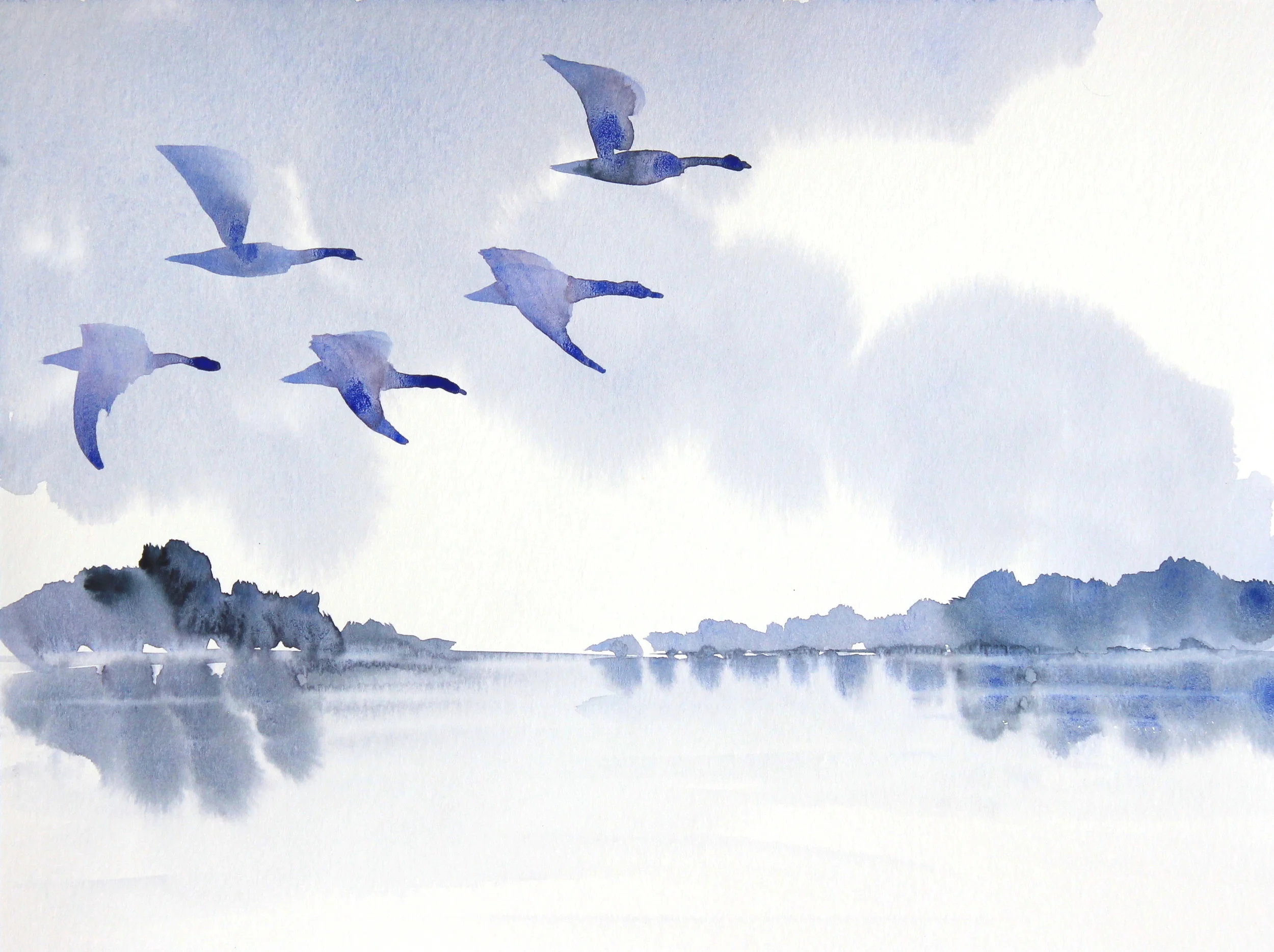 October Twilight Water (12x9" Watercolor on paper, sold to private collector)