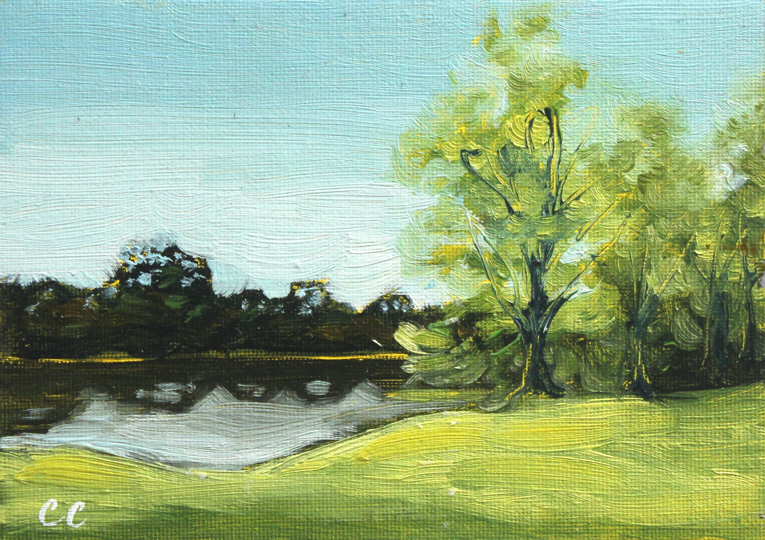 Leaping Greenly Spirits of Trees (5x7", Oil on paint board)