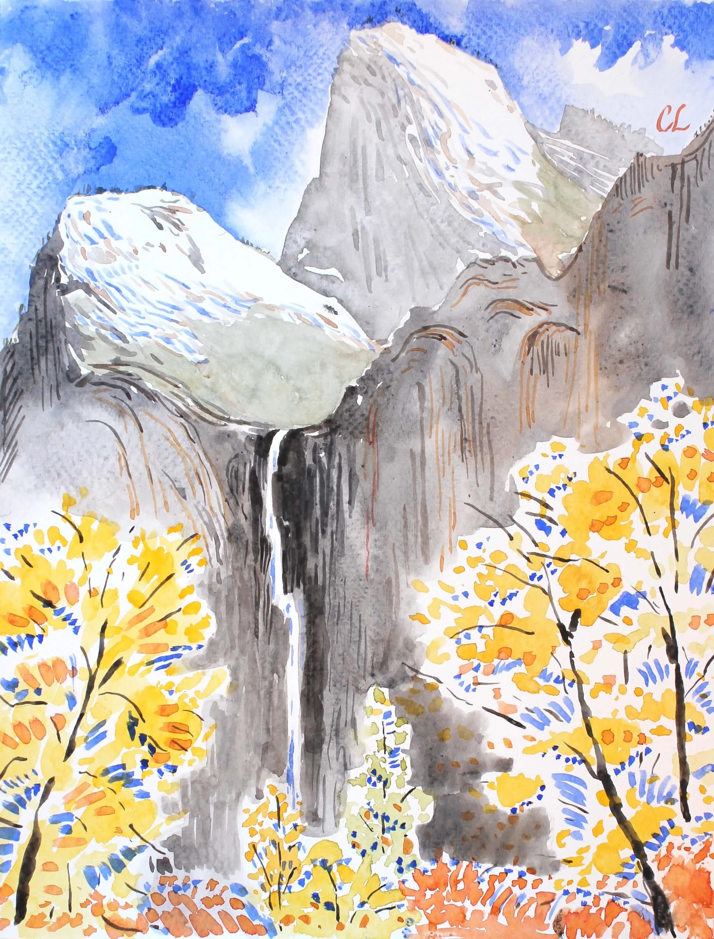 Pohono in Autumn (Bridalveil Fall) (8.5x11" watercolor on paper)