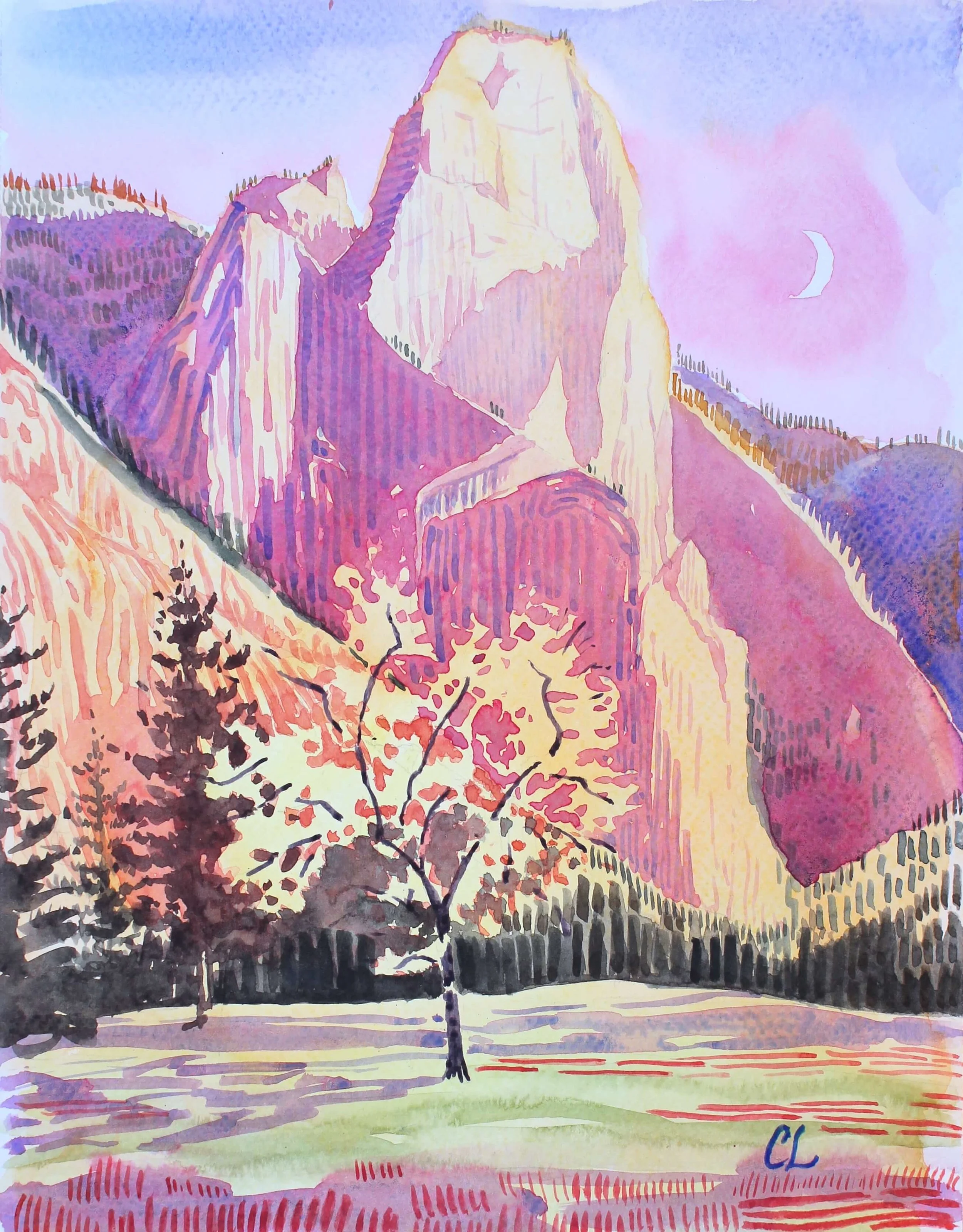 Loya and the Lone Tree (8.5x11" watercolor on paper)