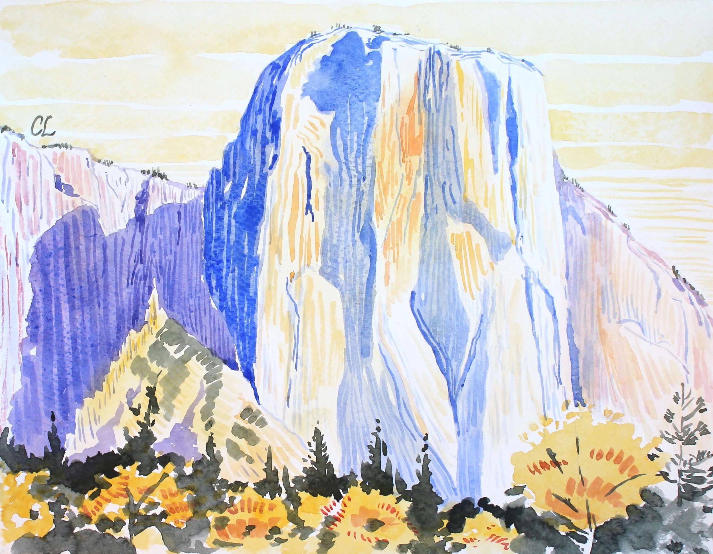 Morning Light on Tutocanula (El Capitan) (8.5x11" watercolor on paper)