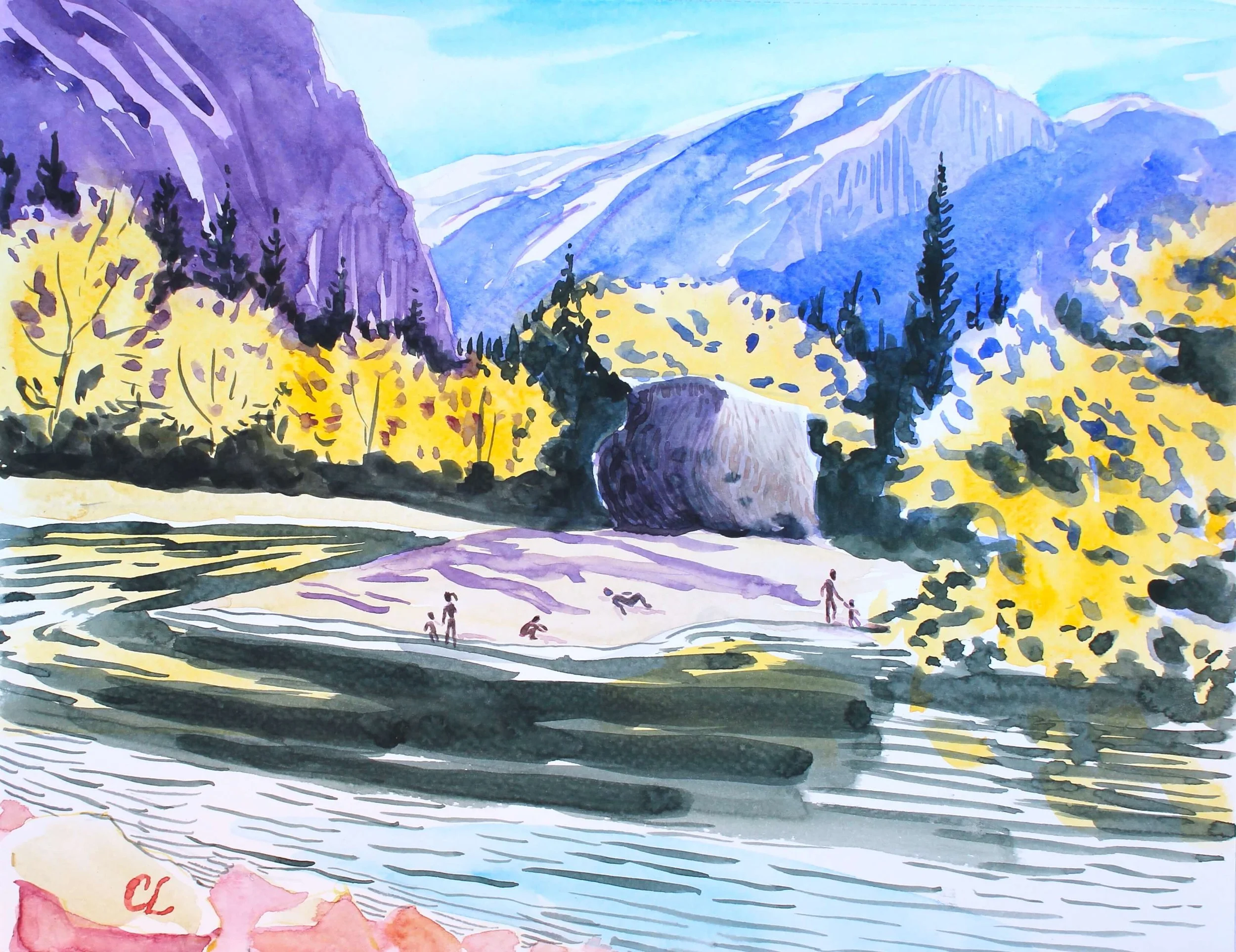 Autumn Colors on Tenaya Creek (8.5x11" watercolor on paper)