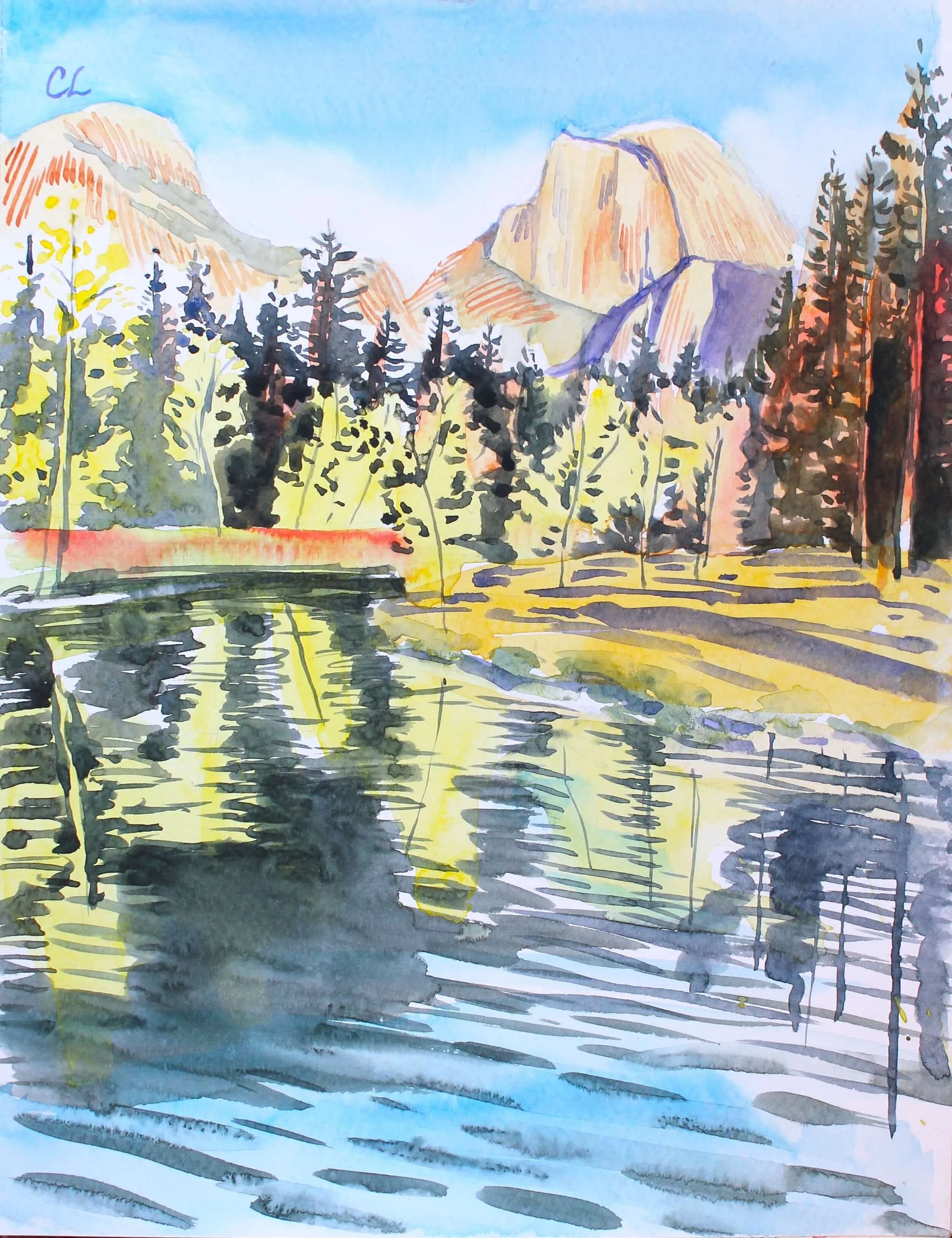 Tissaack view from Wakalla (Half Dome view from the Merced) (8.5x11" watercolor on paper)