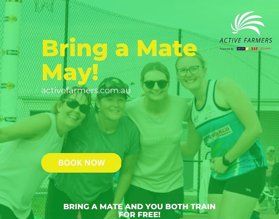 Exercise is good, but exercise with friends is better! 

That&rsquo;s why in May @activefarmers is Bring a Mate month. At participating communities when you drag a newby along to class you both train for free! 

Chat to your local trainer for all the