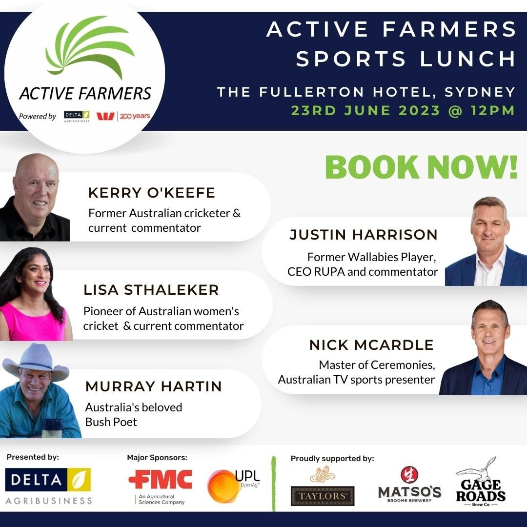 Excited to share some further details regarding our guests for our upcoming Sports Lunch on Friday 23rd June, 2023. 

Kerry O'Keefe, Lisa Sthaleker and Justin Harrison will be joining us as speakers, with entertainment from beloved Bush Poet Murrary 