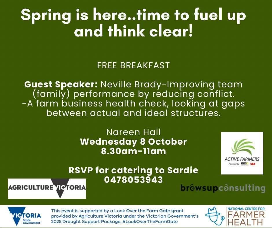 🌱 Spring is here&hellip; time to fuel up and think clear! 🌱

Join us in Nareen Hall on Wednesday 8 October, 8.30am&ndash;11am for a FREE breakfast and an insightful session with guest speaker Neville Brady.

Neville will be sharing strategies to im