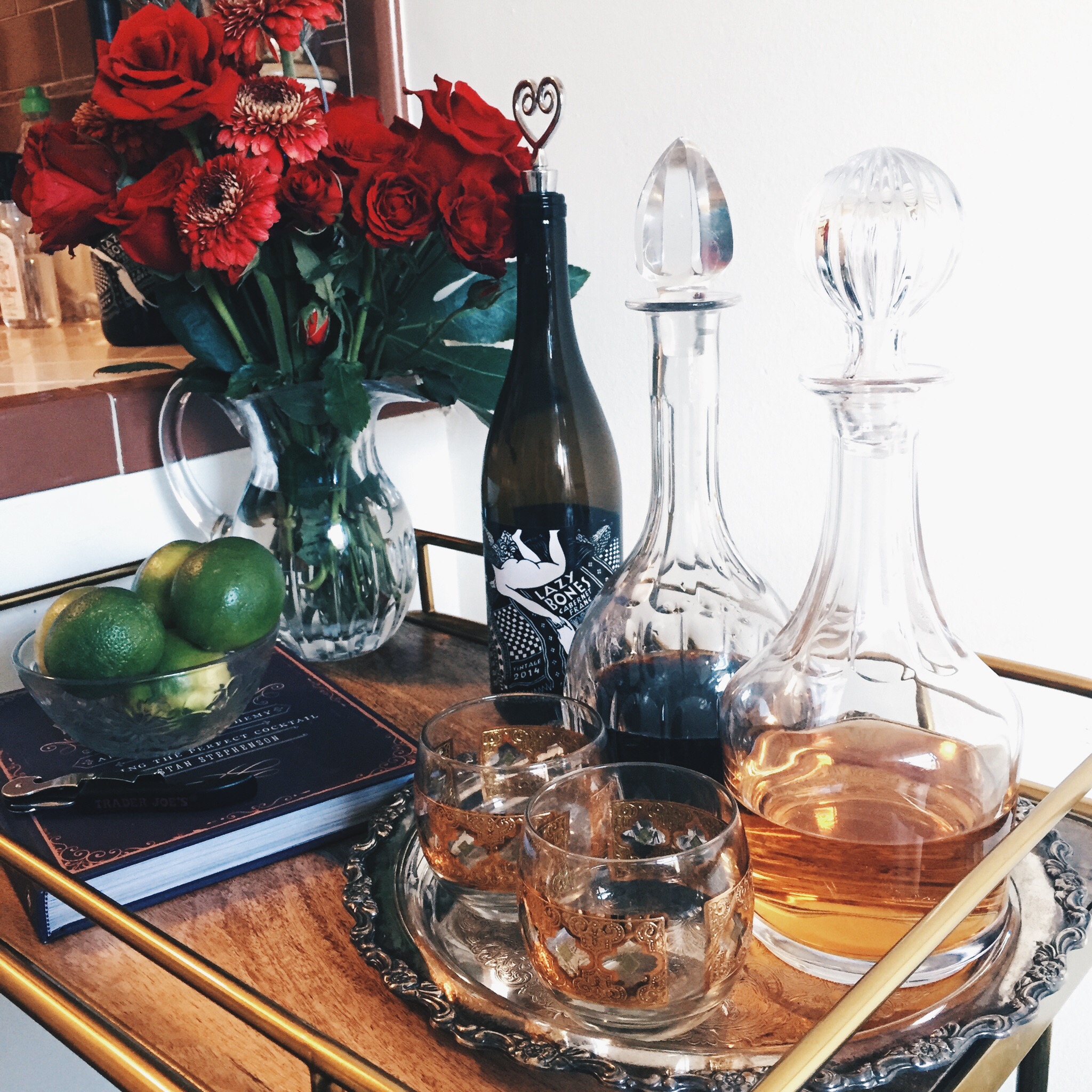 Little look at the top First off, let's talk about these stunning crystal decanters. These have been in my family since the 1960's. My mom recently noticed my interest in whiskey and decided to pass these along to me. It's always cool to add in vintage pieces whenever you can, especially if it's from your family history. Also, these kind of make me feel like I'm living in a castle in the 18th century. I don't know. A girl can dream. 