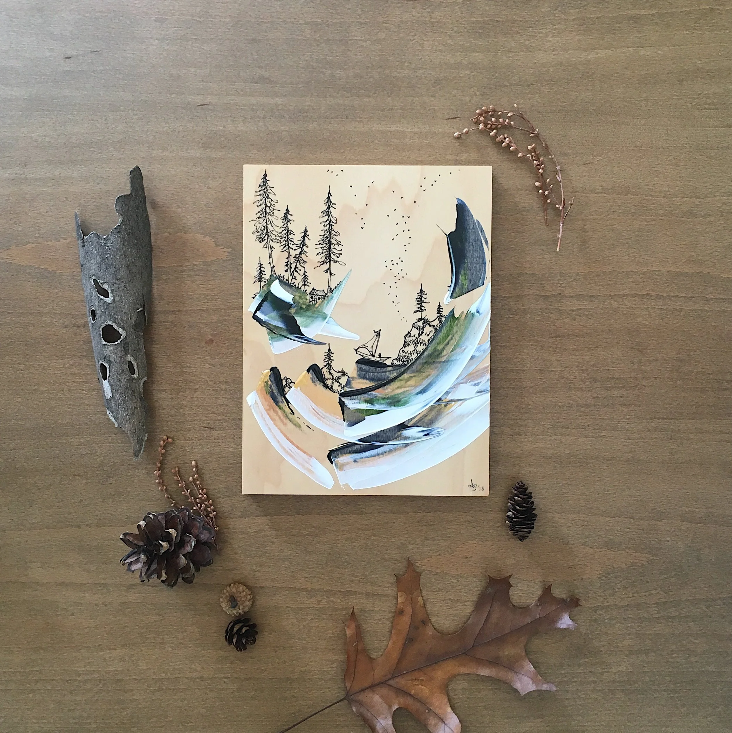 Small Daydream on Wood Block