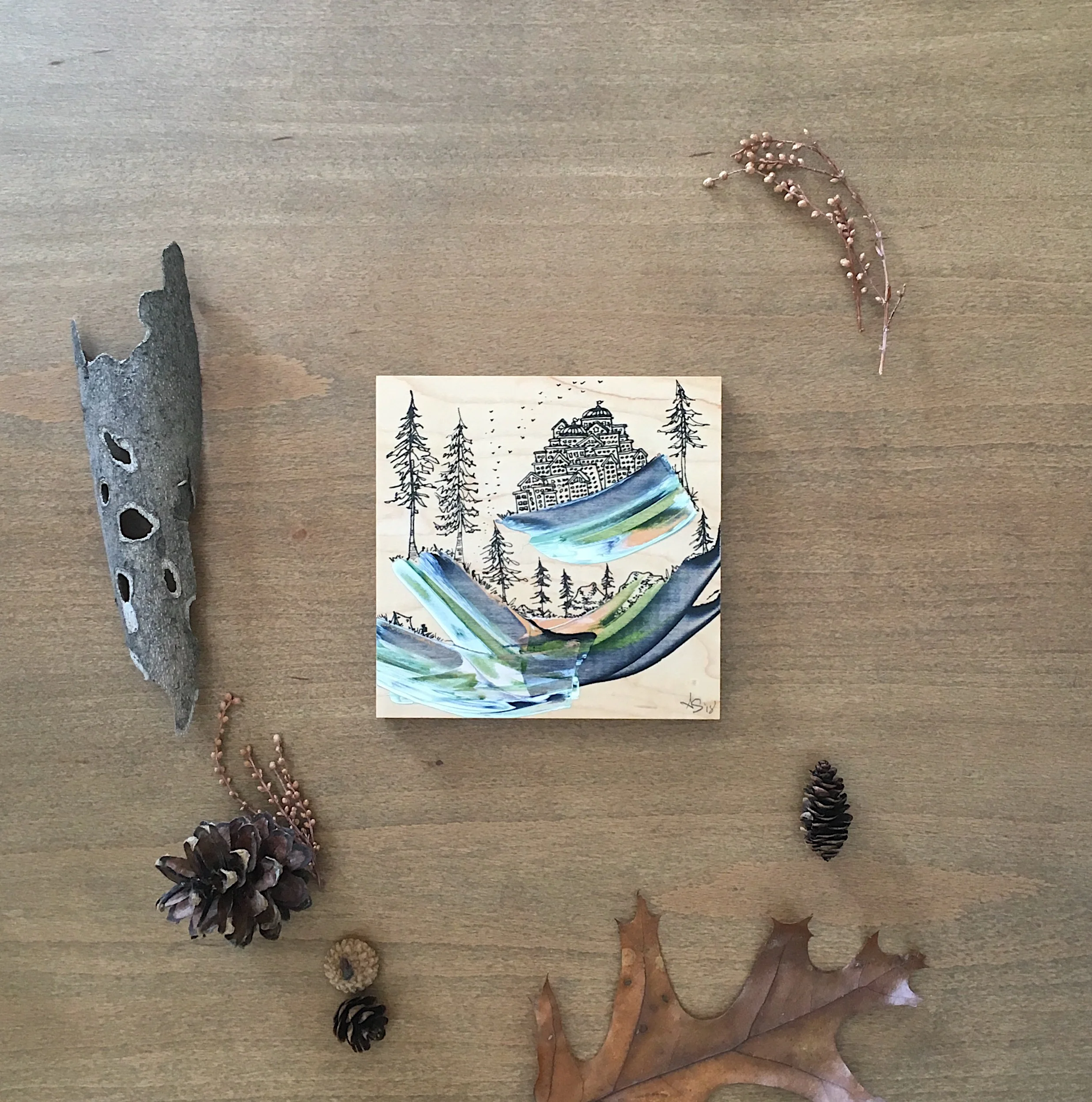 Small Daydream on Wood Block