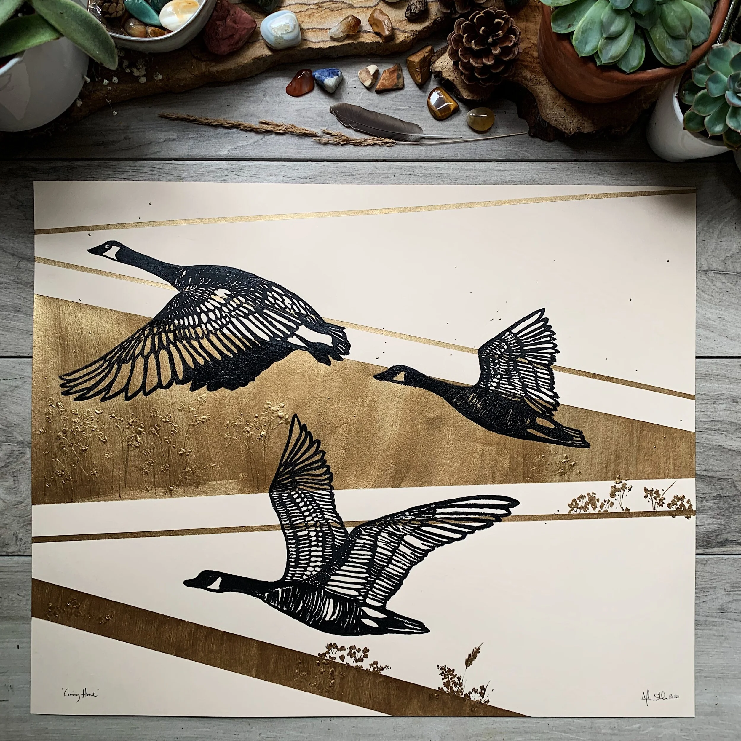 Large Gold Geometric Geese