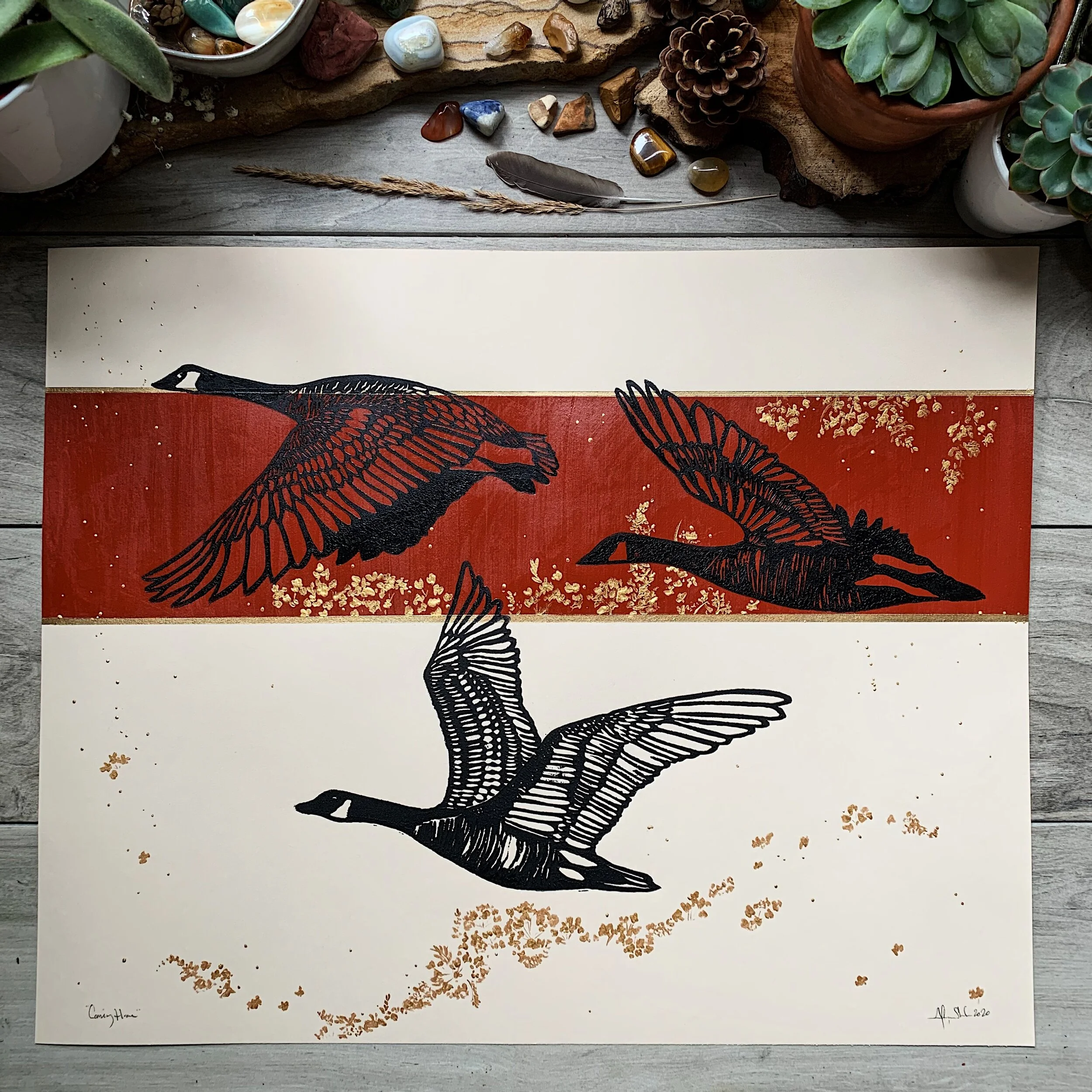 Large Red and Gold Geese