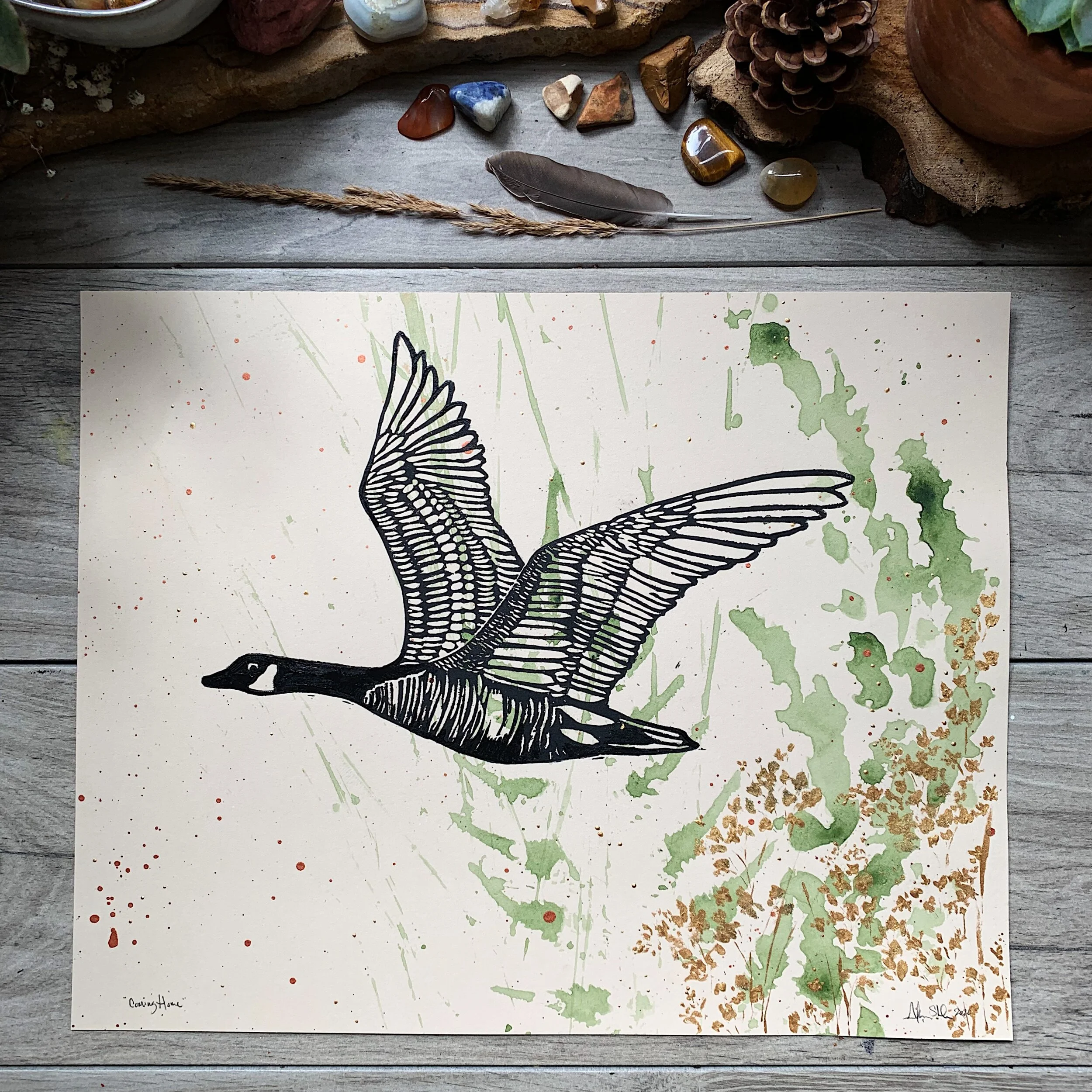 Goose over Botanical Print