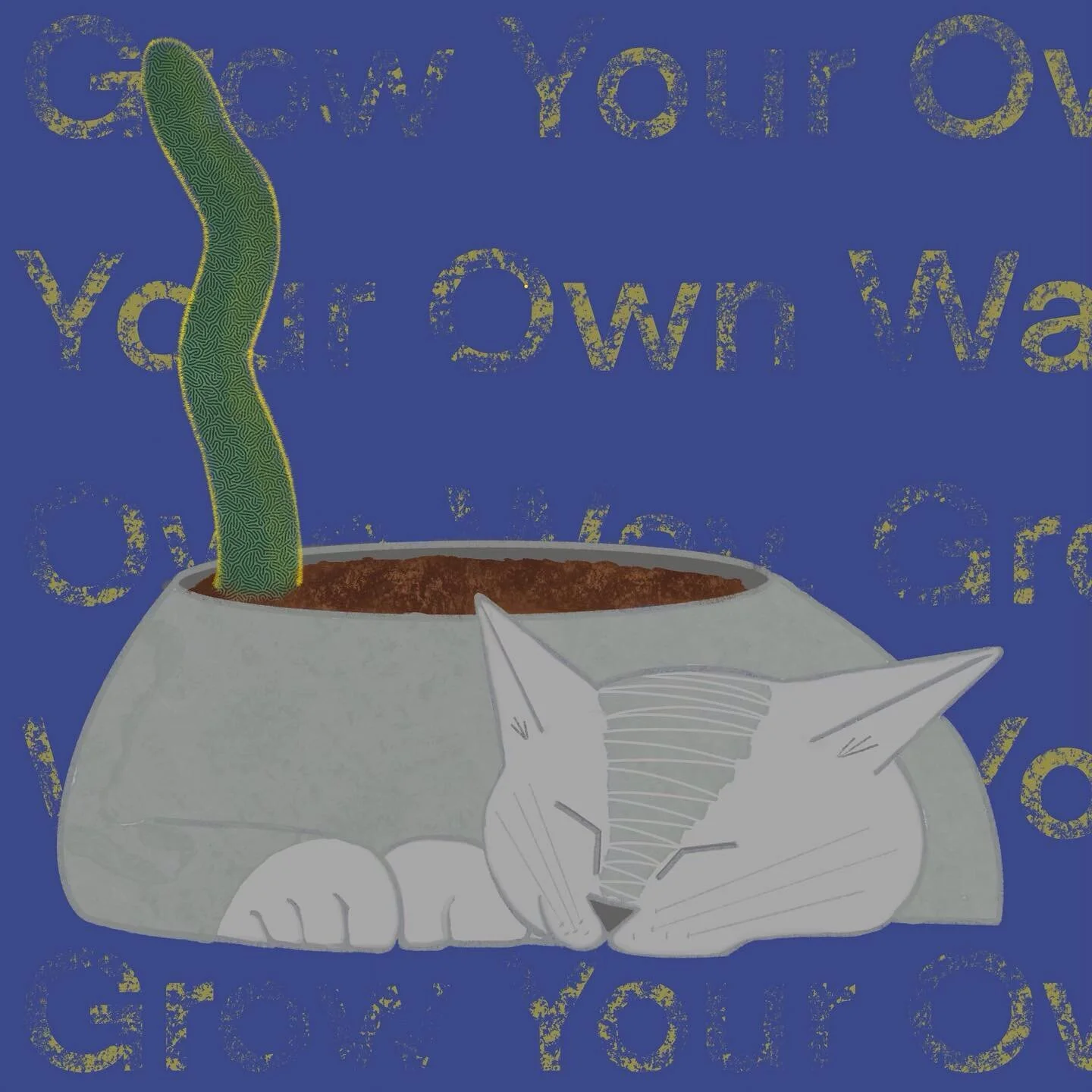 Grow your own way!
.
No better symbol of independent thought and action than this happily dozing kitty. Her tail looks soft, but I might not dare to touch. Me-OW!! 
.
.
.
#succulentseries #catpottery #meow #cacti #sleepingcat #cattails #plantillustra