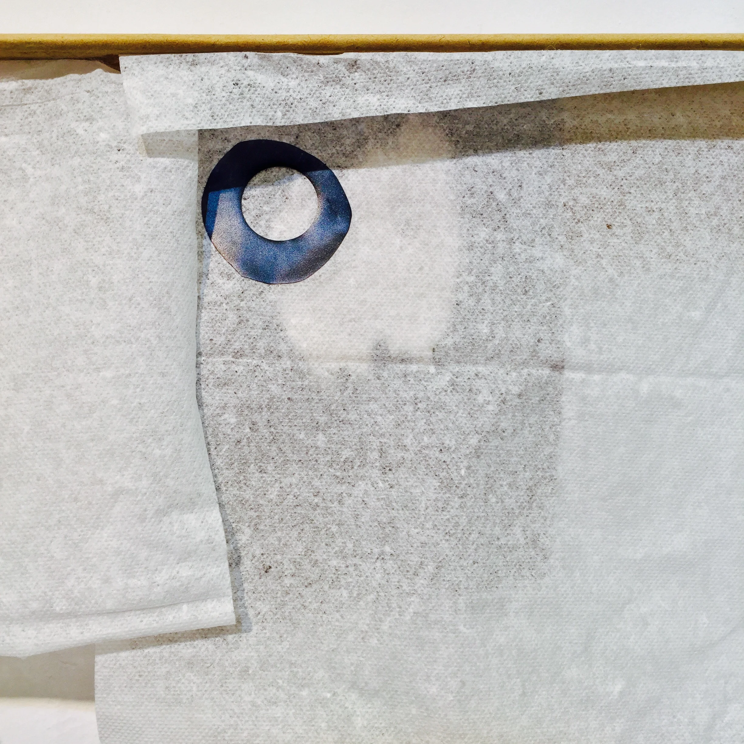 Memory hoarder (detail) Tissue paper, scrap packaging cardboard & vinyl, cassette album cover 16" x 8" x 5"
