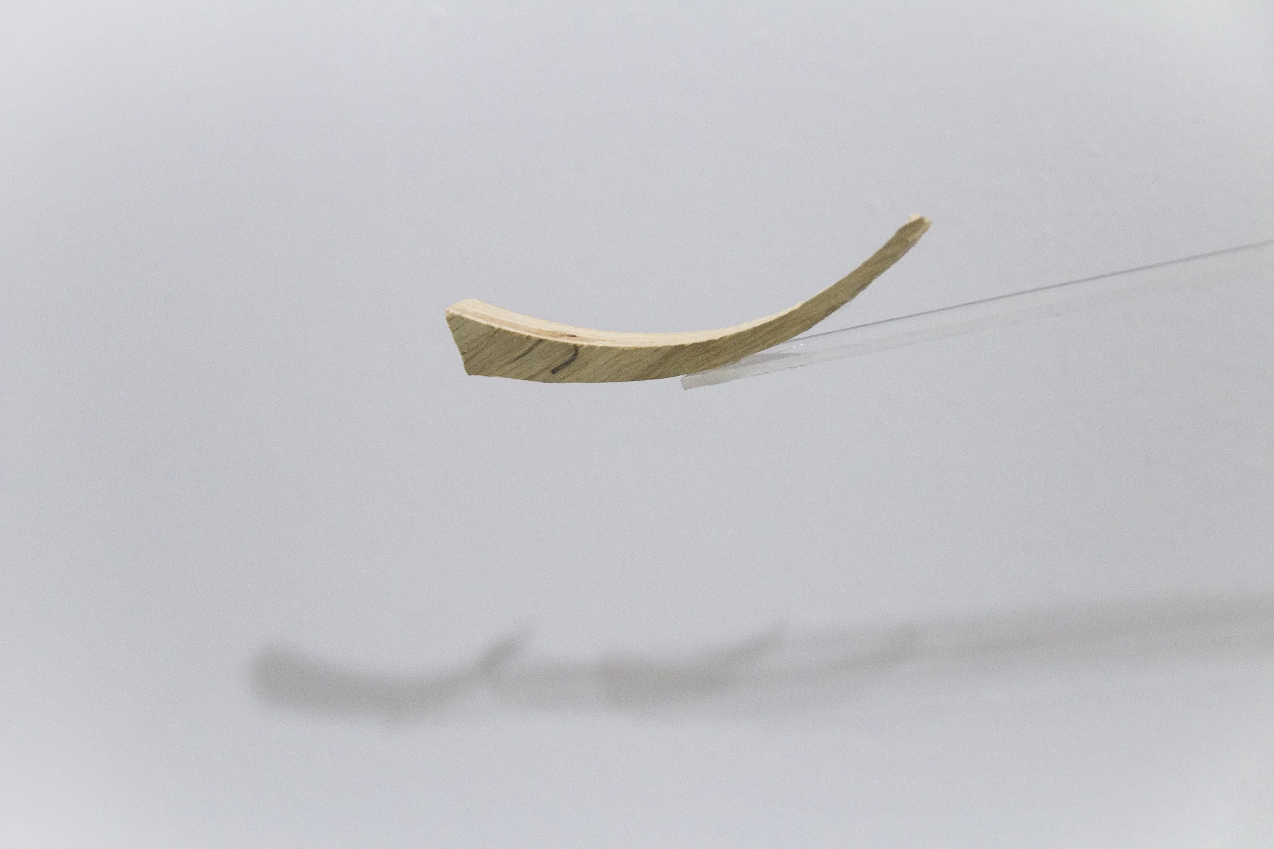 A possible way forward (detail) Found wood, plastic and pedestal, and glue Approx. 35 2/8 x 1 1/2 x 16 inches 2018
