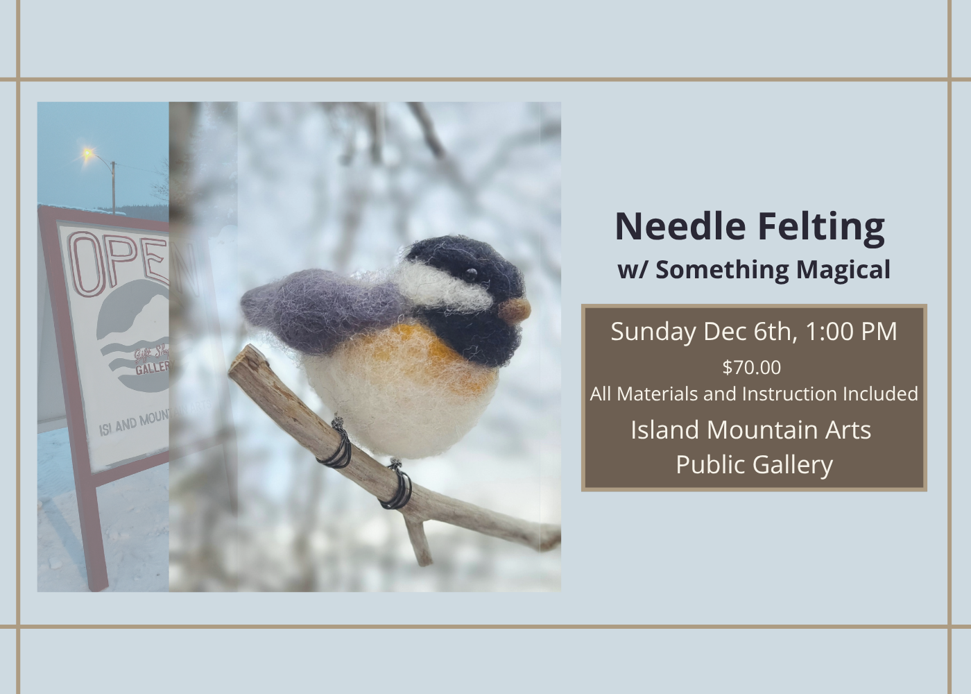  Needle Felting Workshop 
 With Terri Smith · Learn more → 
