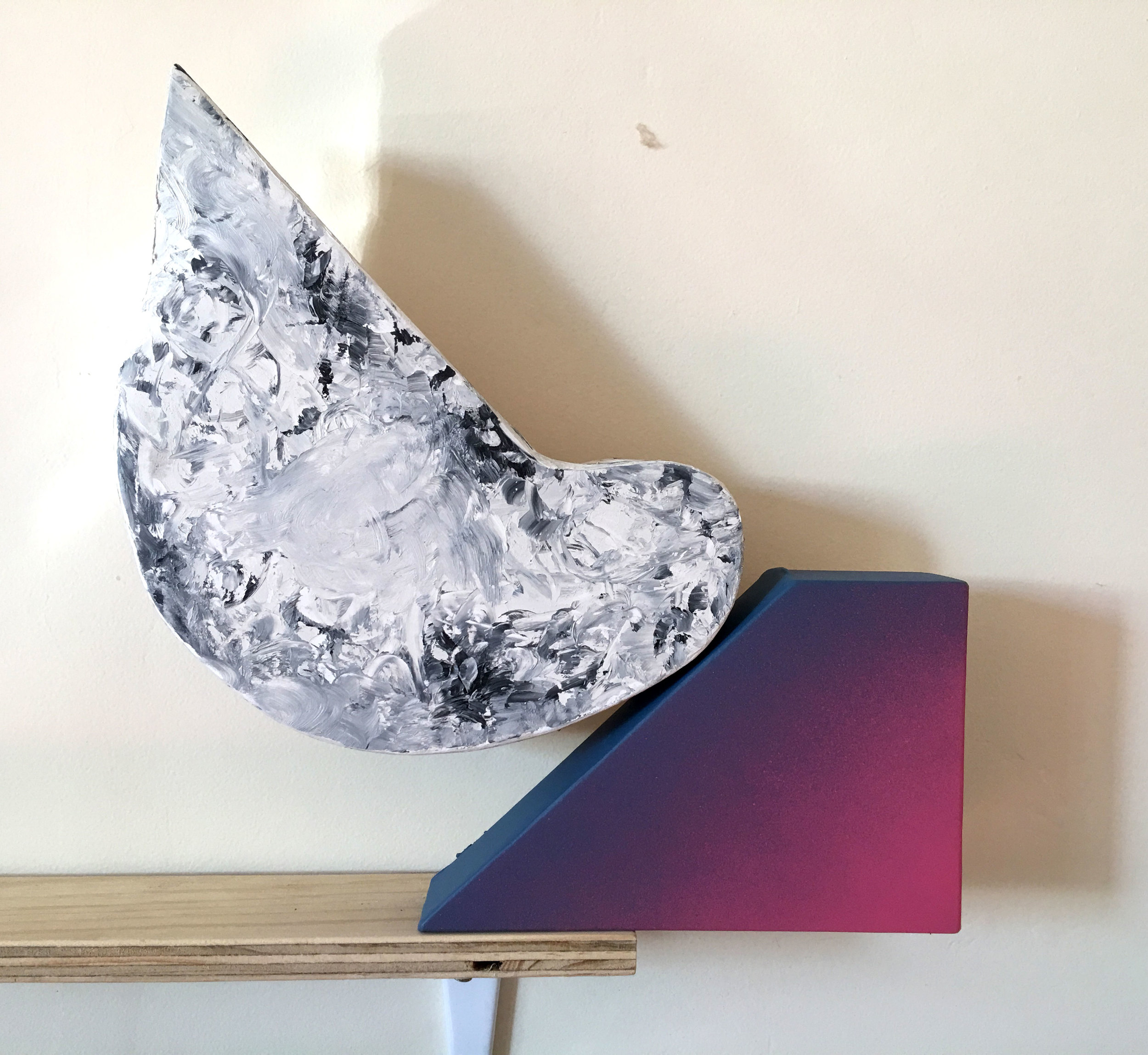 Oil and aerosol paint on canvas over structure