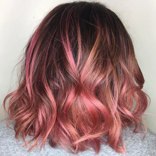 Maria Milanes Hair - Vivid Rose Gold Hair, Pink Hair, Lob, Valencia, Los Angeles, Granada Hills