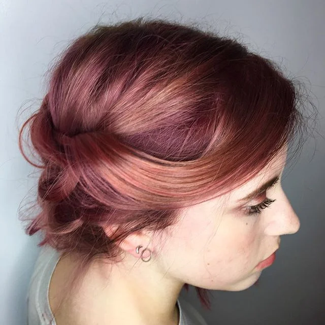 Maria Milanes Hair - Rose Gold Hair, Redken , Olaplex, Updo, Peachy Mauve, Rainbow Hair, Valencia, Los Angeles, Granada Hills