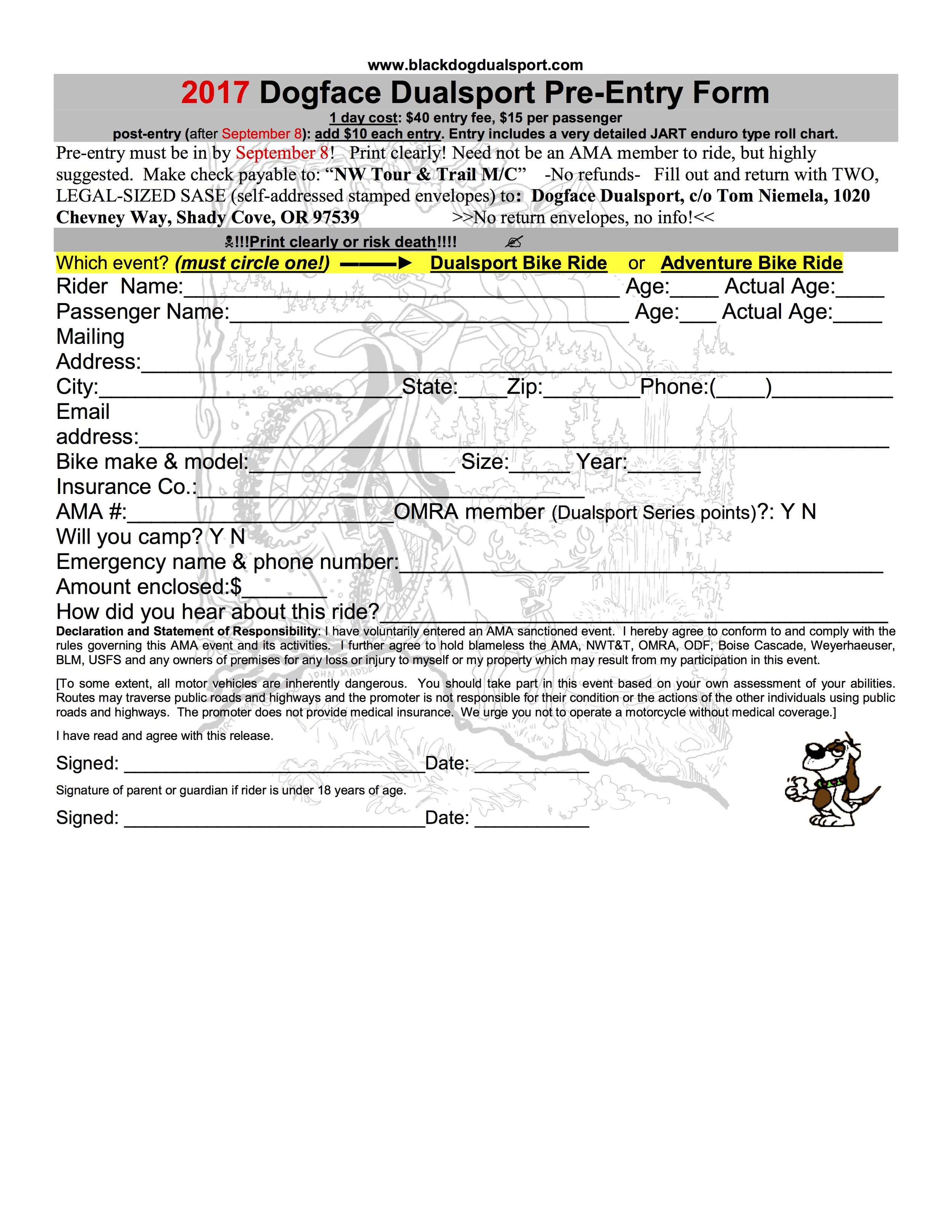 Printable Pre-Entry Form