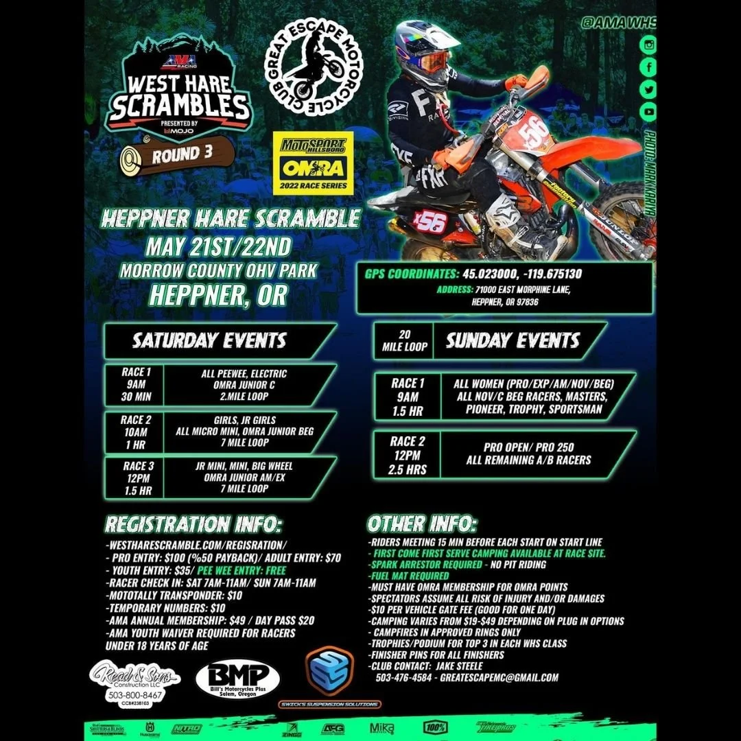 XC Round 3 Heppner Hare Scrambles "Know Before You Go" — OMRA