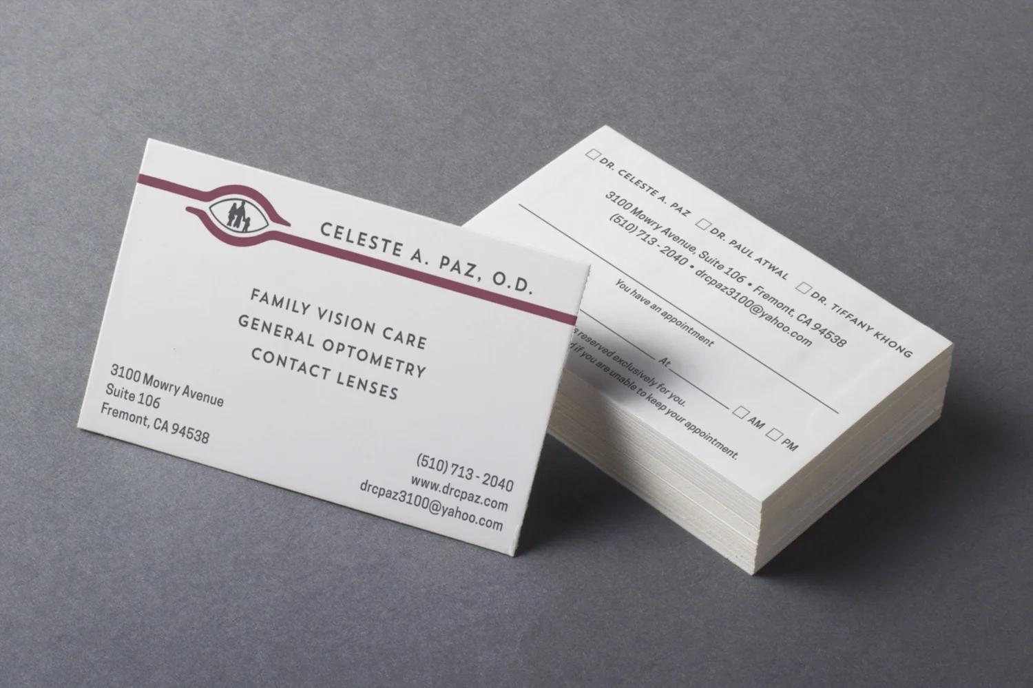 Business Cards for Celeste A. Paz, O.D.