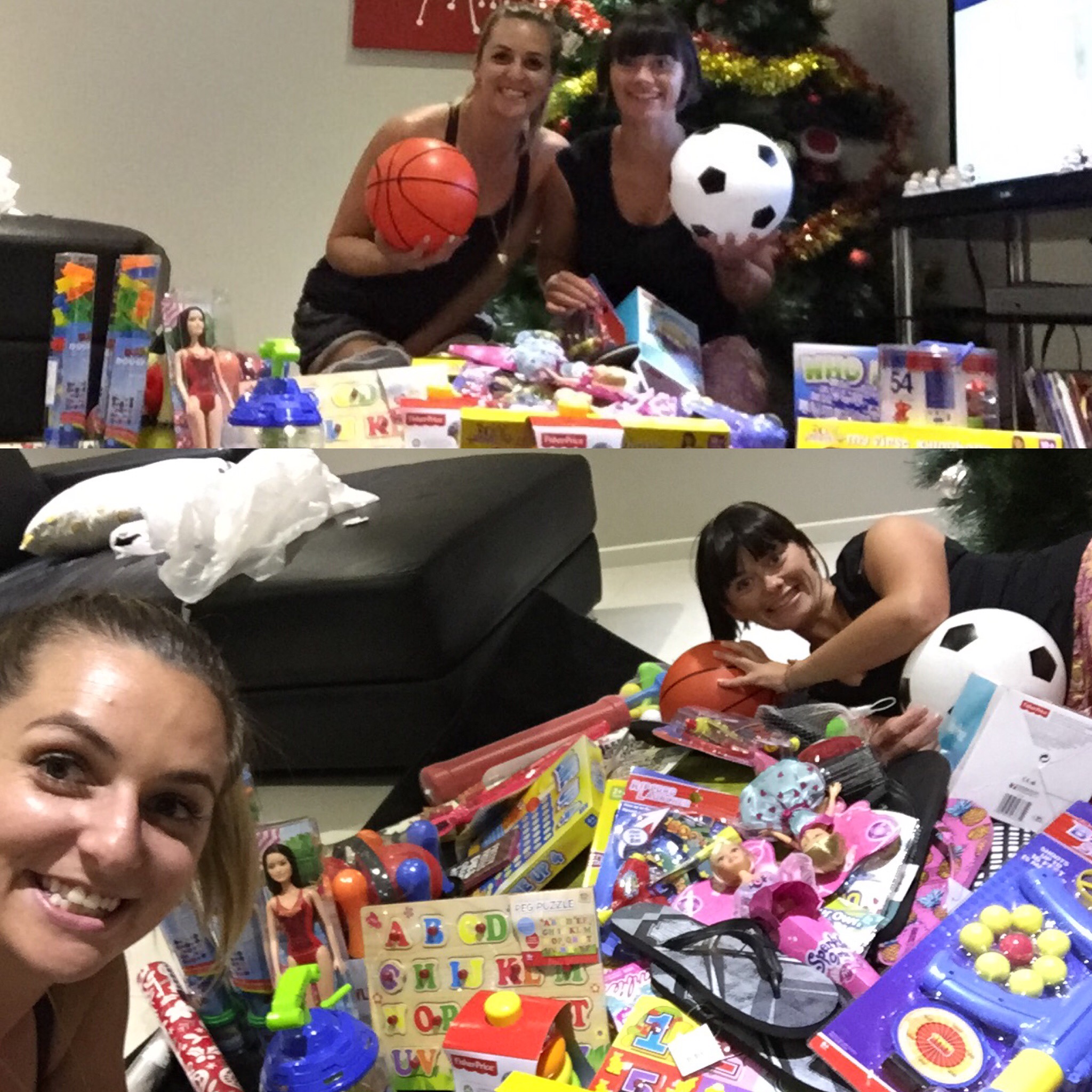 Santa's little helpers. Donna and Phoebe with Christmas gifts