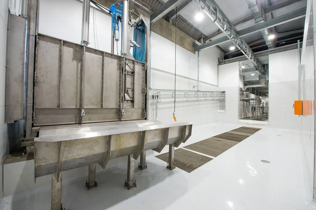 Abattoir interior showing high-quality concrete floors and walls for abattoir construction.