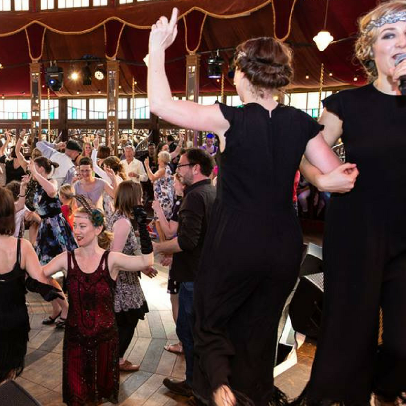 Leading dance lessons for 200 people at Brighton Fringe 2017.