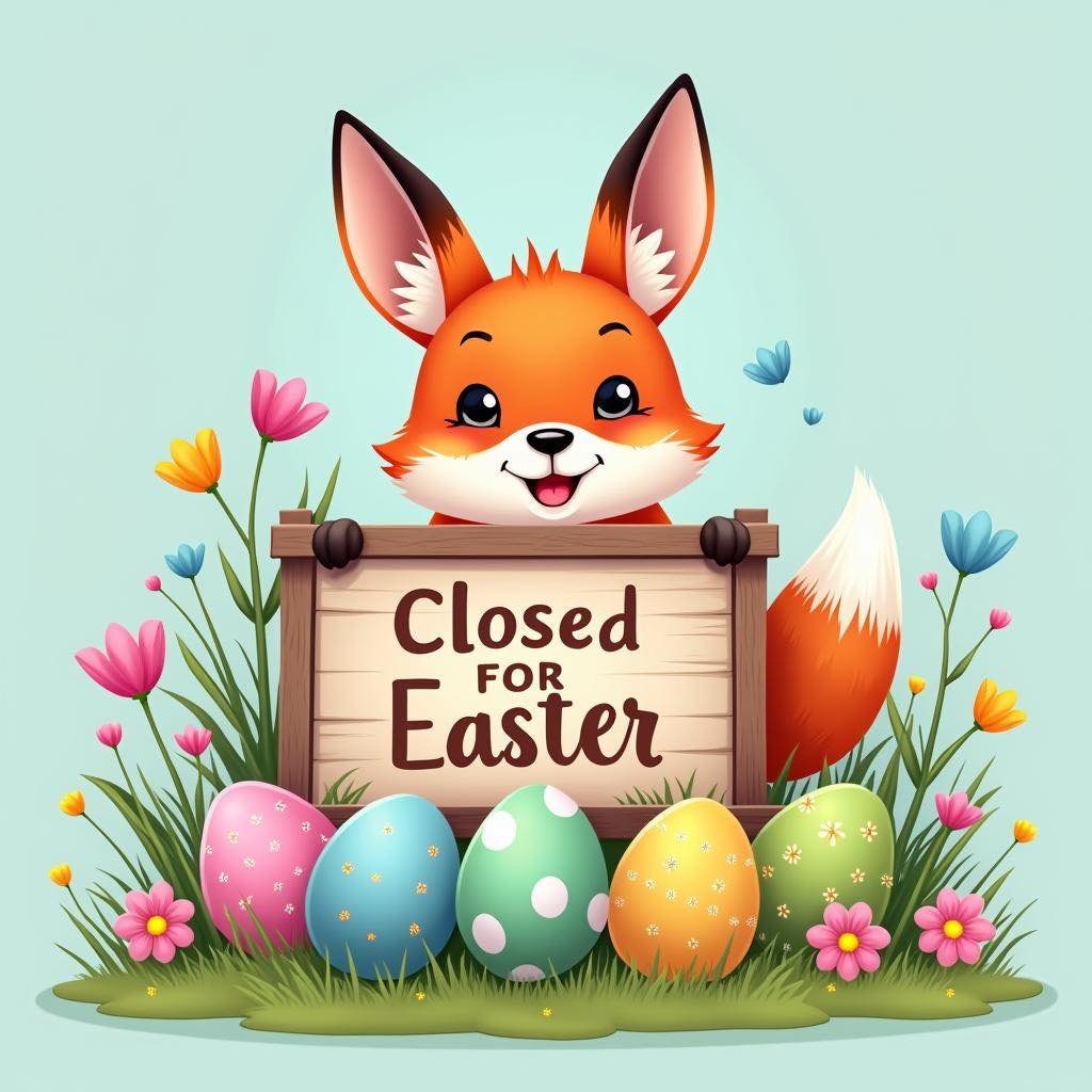 We will see you tomorrow (4/21/25) when we open back up at 9am. Hoppy Holiday! 🐣 🐰