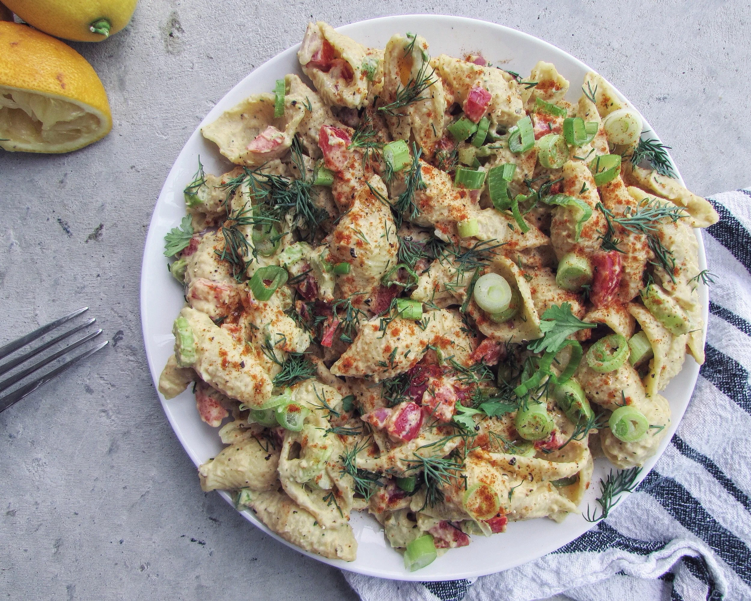creamy hummus pasta salad 