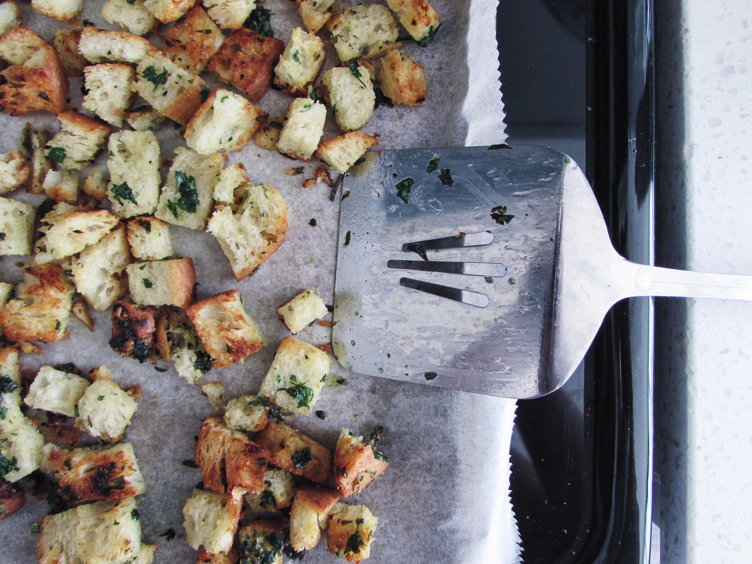 roasted garlic + herb croutons