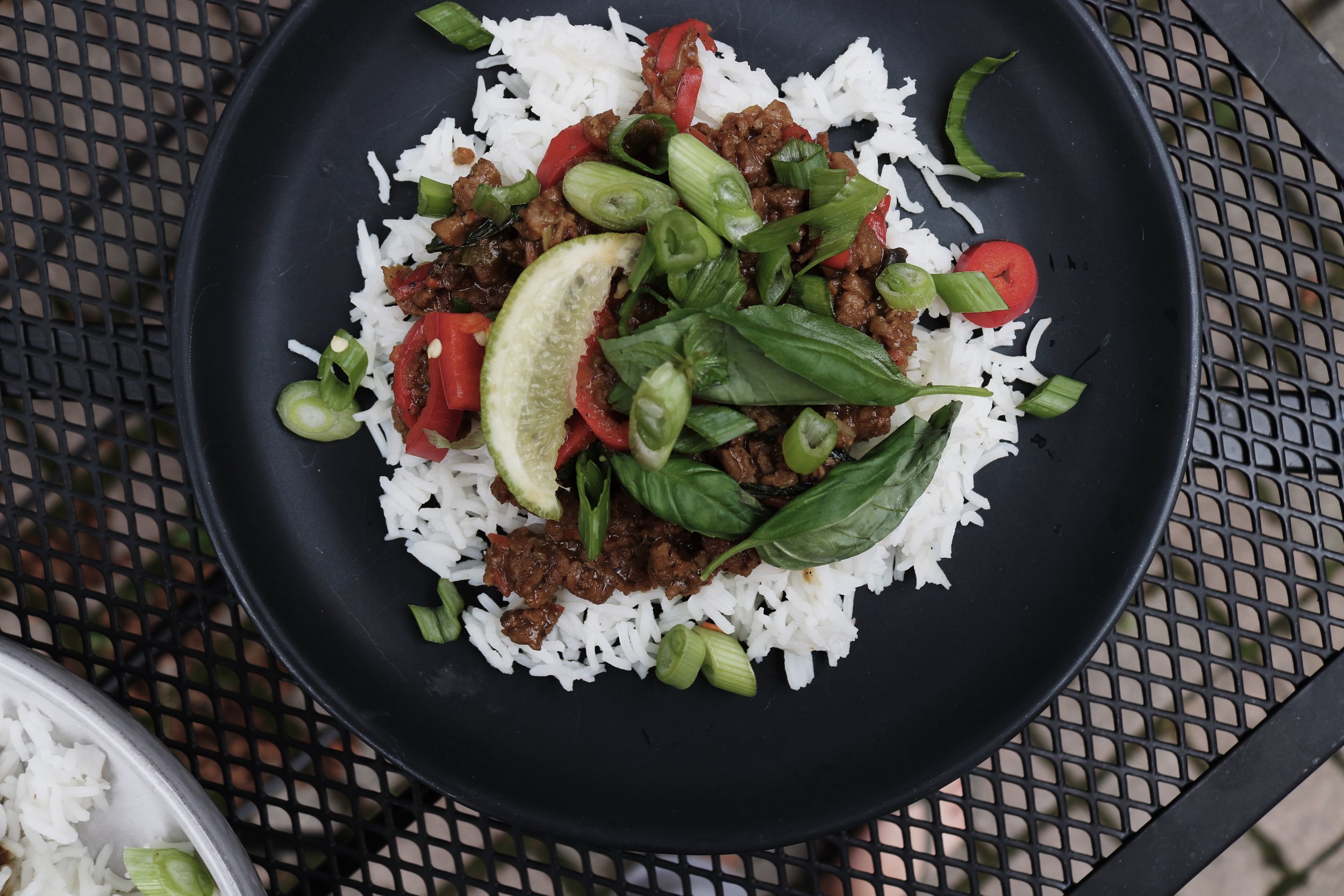 vegan thai beef and basil skillet 
