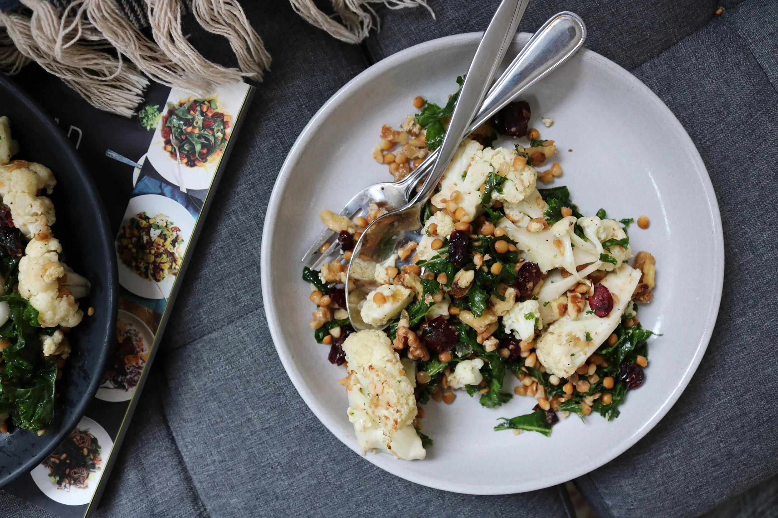 roasted cauliflower + lentil salad