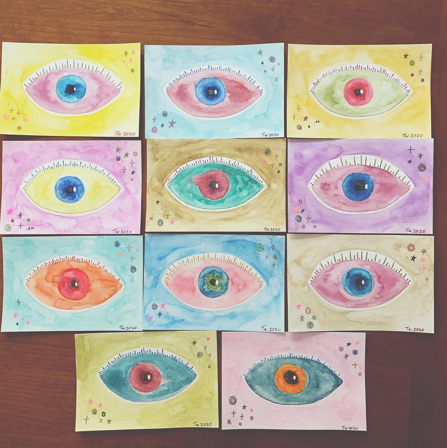 Some colorful wee eye art coming with to @madeintucsonmarket this Sunday. It&rsquo;s true I like to dabble - come see some jewelry, watercolors, and I might have some El Pato planties too. 🙂