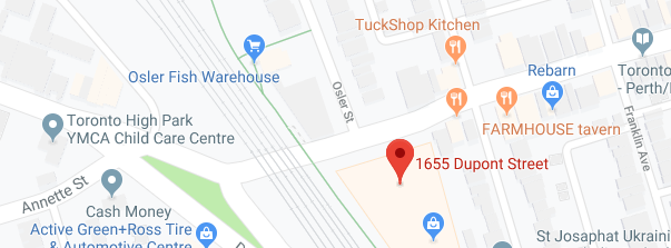 The studio is located less than a block East of the intersection where Annette Street, Dundas West and Dupont Street all meet! The other close major intersection is Dupont and Symmington.