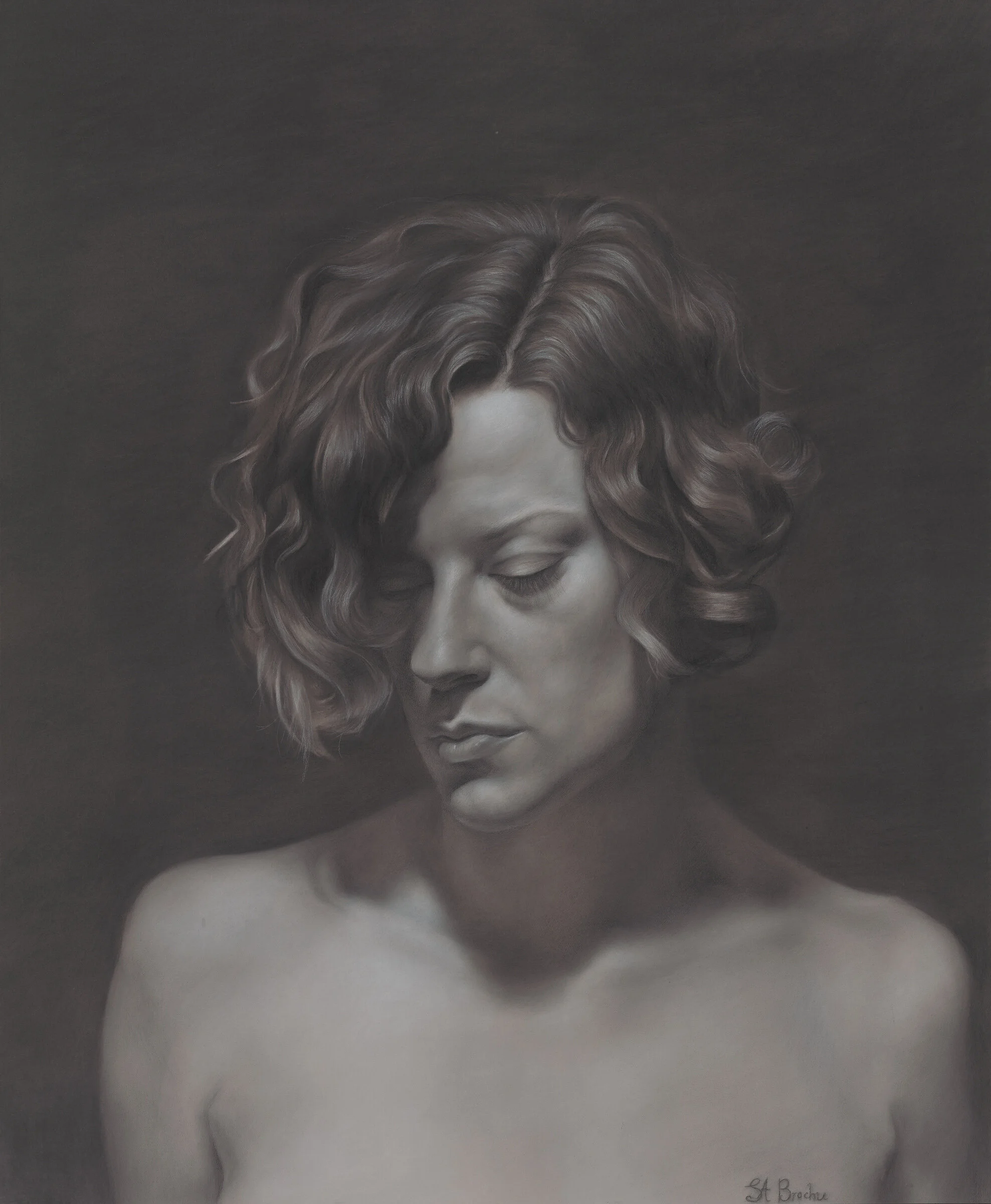 Solitude, 26 x 30”, charcoal and white chalk on toned paper