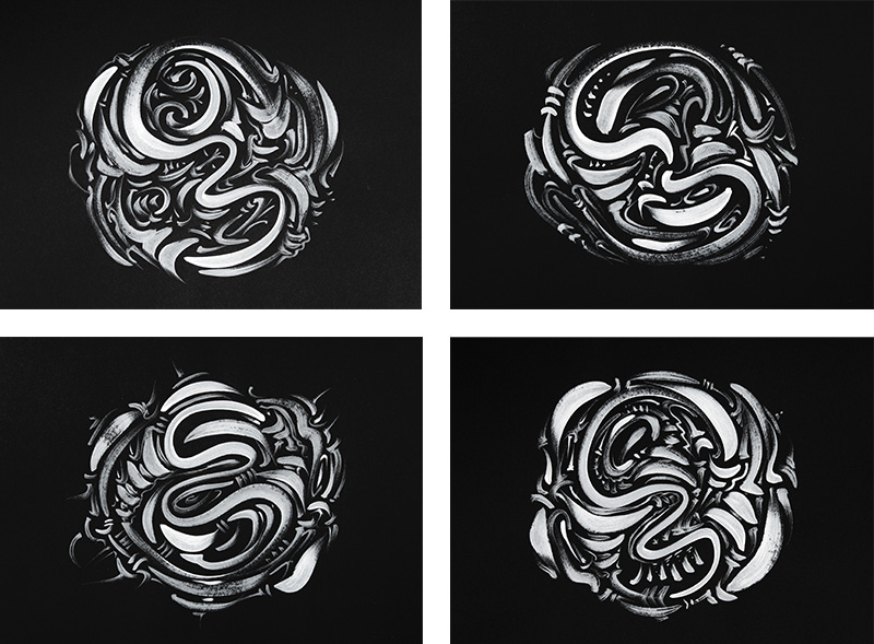 Churning, quadriptych , acrylic on paper, 8.5X11” each, 2008