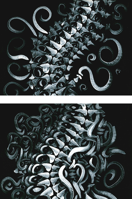 Curvature of The Spine, Diptych, acrylic on paper, 8X12” each, 2009